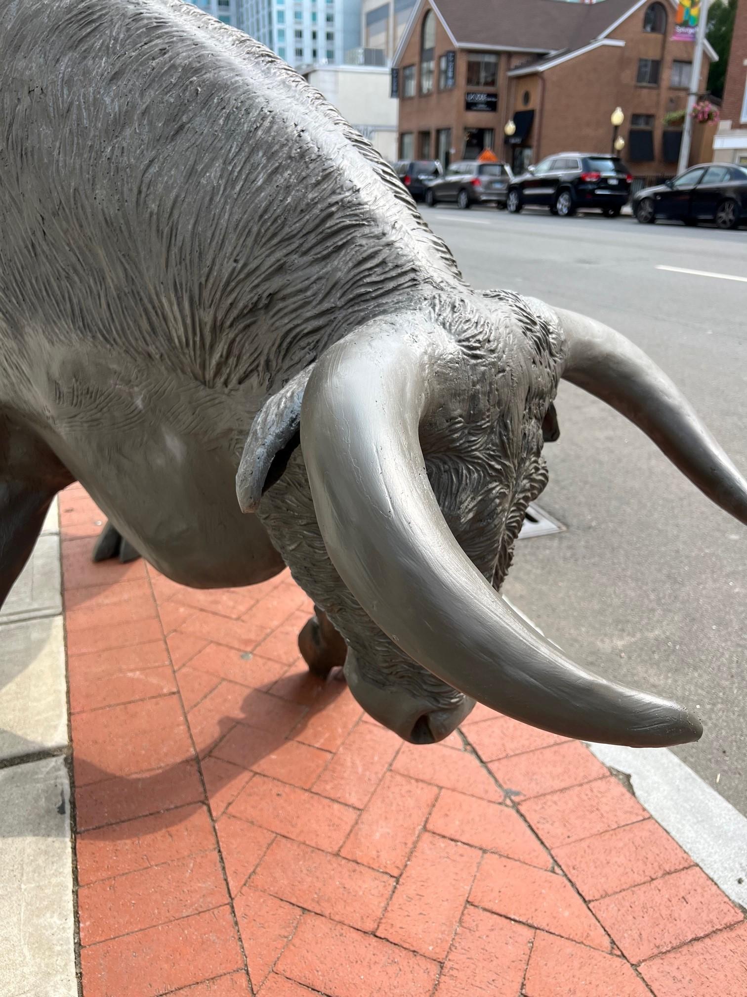Contemporary Large Fiberglass Charging Bull Statue Life Size  For Sale