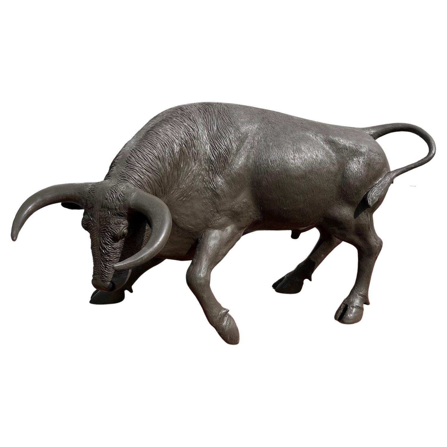 Large Fiberglass Charging Bull Statue Life Size  For Sale