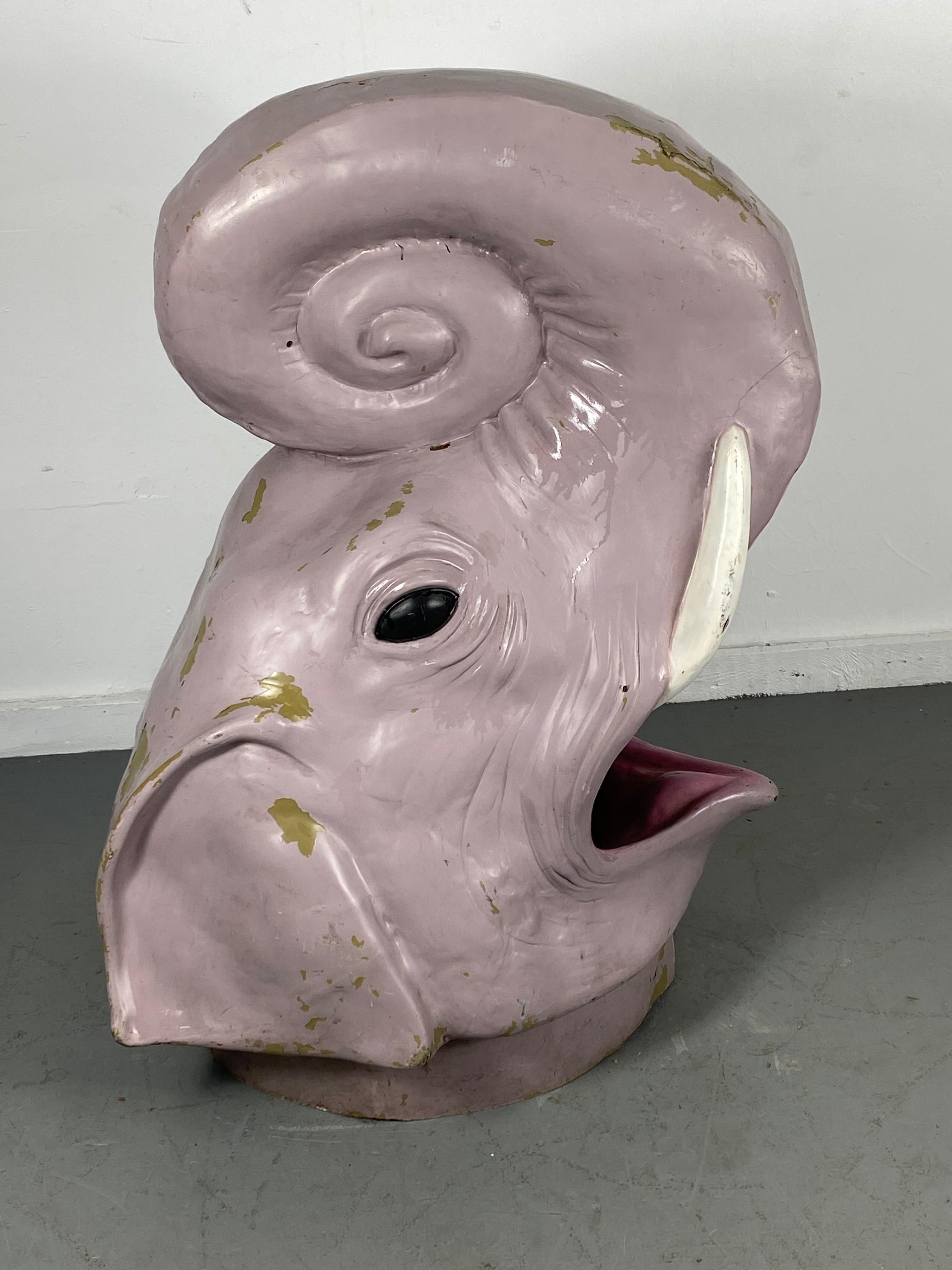 American Large Fiberglass Elephant Head, Carnival Trash Can Lid / Cover Venice Calif