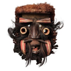 Grande Maschera Dan Guere feroce con zanne di capelli Costa d'Avorio Africa ex paura