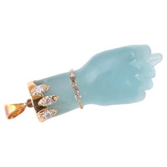 Large Figa Aquamarine Diamond And 18kt Gold Good Luck Charm Pendant