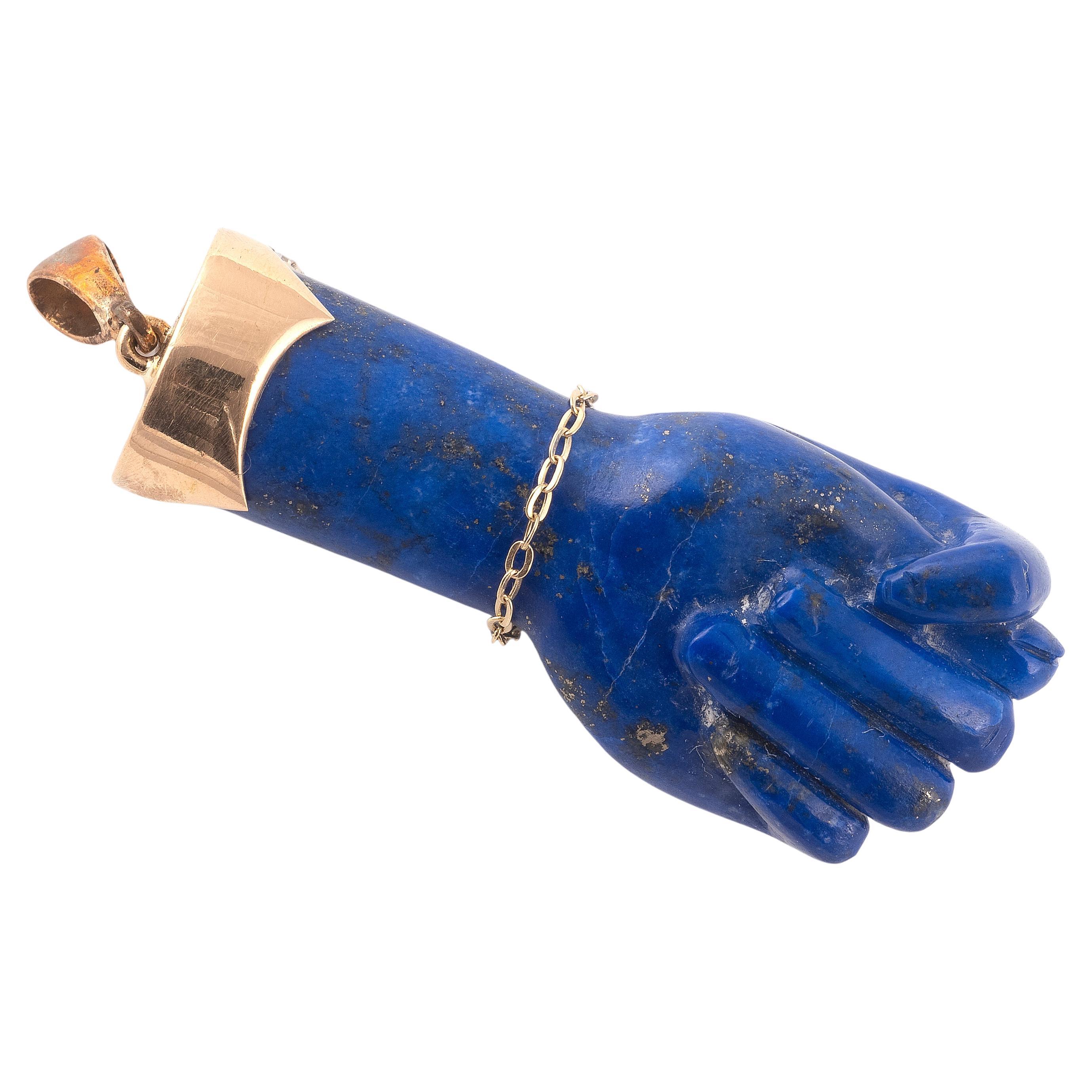 Uncut Large Figa Lapis Lazuli Diamond And 18kt Gold Good Luck Charm Pendant