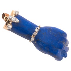 Grand pendentif Figa Lapis Lazuli Diamant et or 18kt porte-bonheur