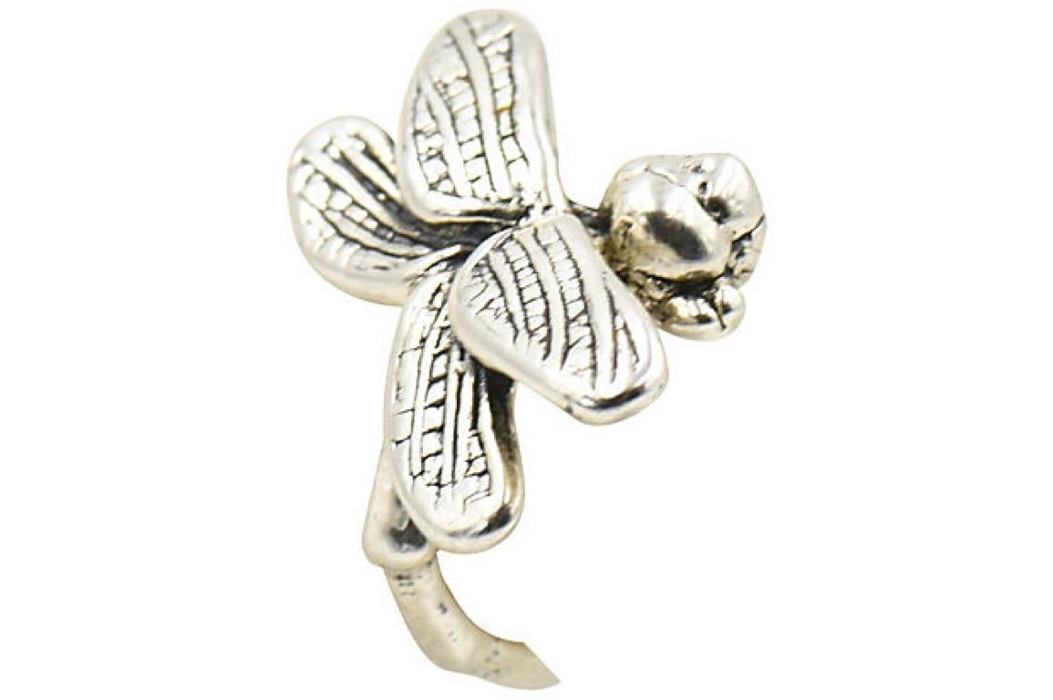 Large Figural Dragonfly Sterling Silver 3d Ring In Excellent Condition For Sale In Miami Beach, FL