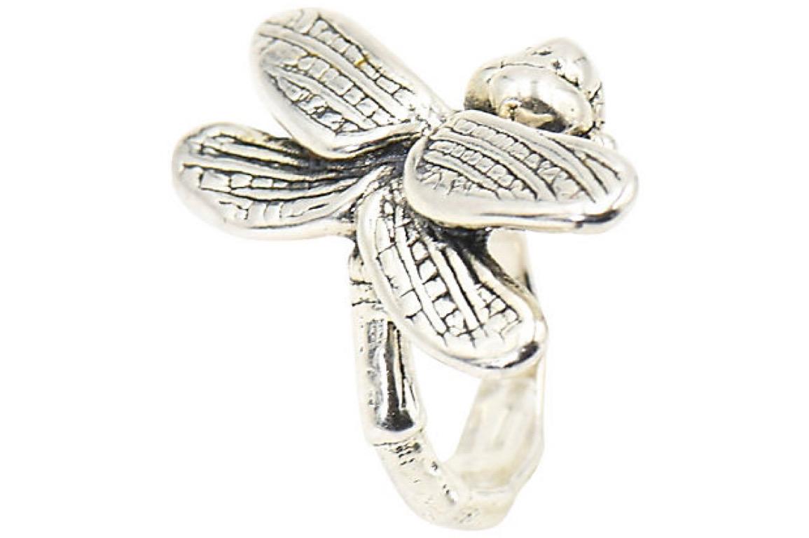 Large Figural Dragonfly Sterling Silver 3d Ring For Sale 1