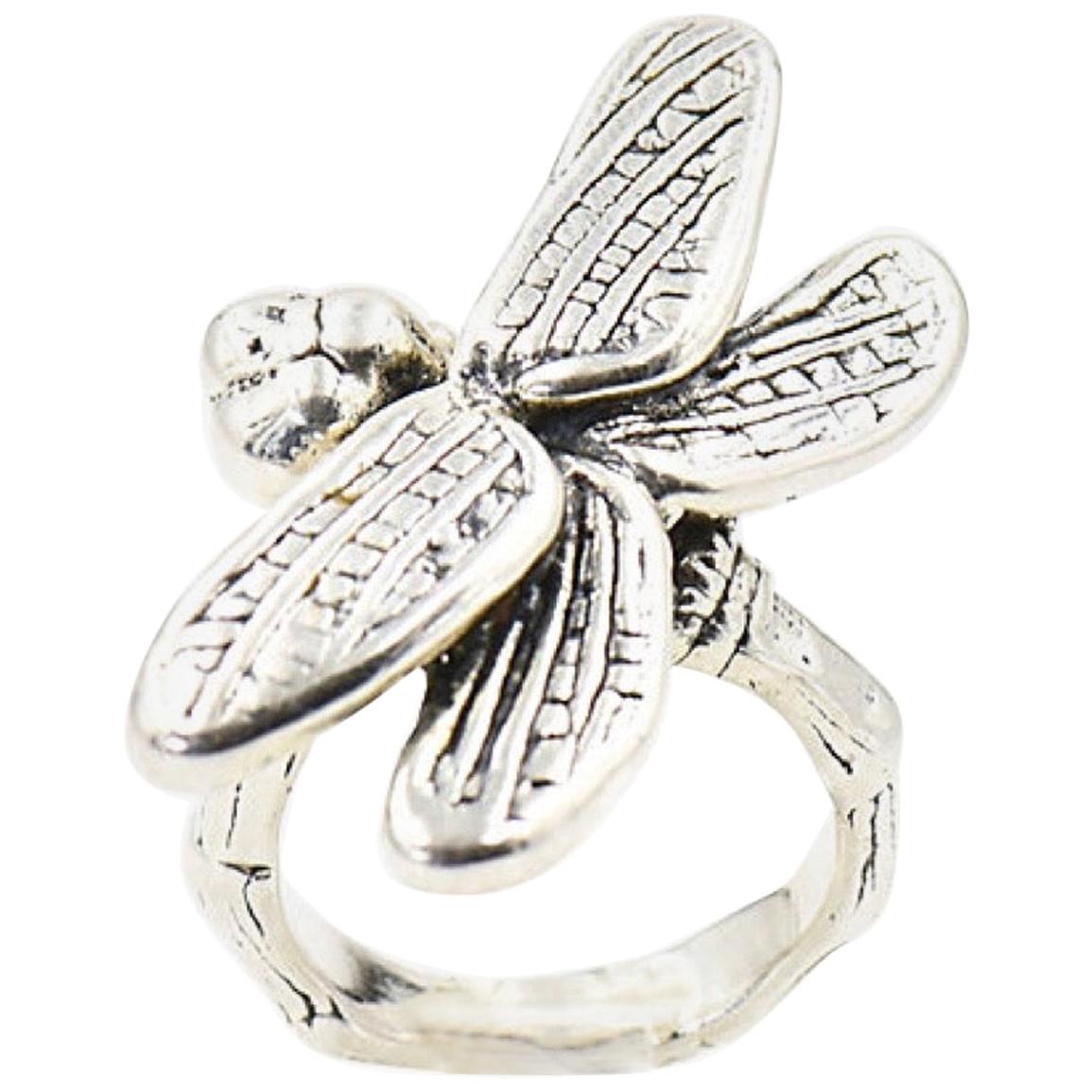 Large Figural Dragonfly Sterling Silver 3d Ring