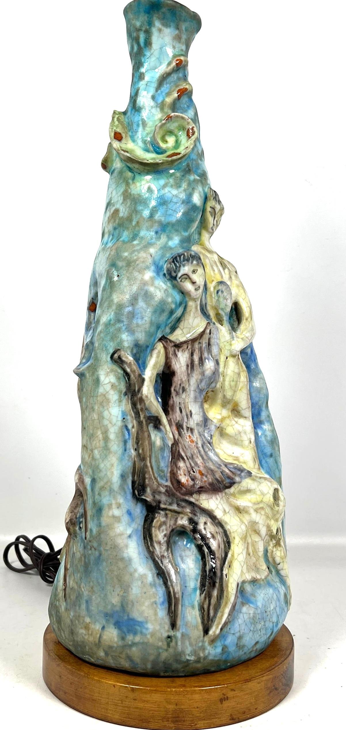 Large Figural Fantoni Pottery Lamp For Sale 15