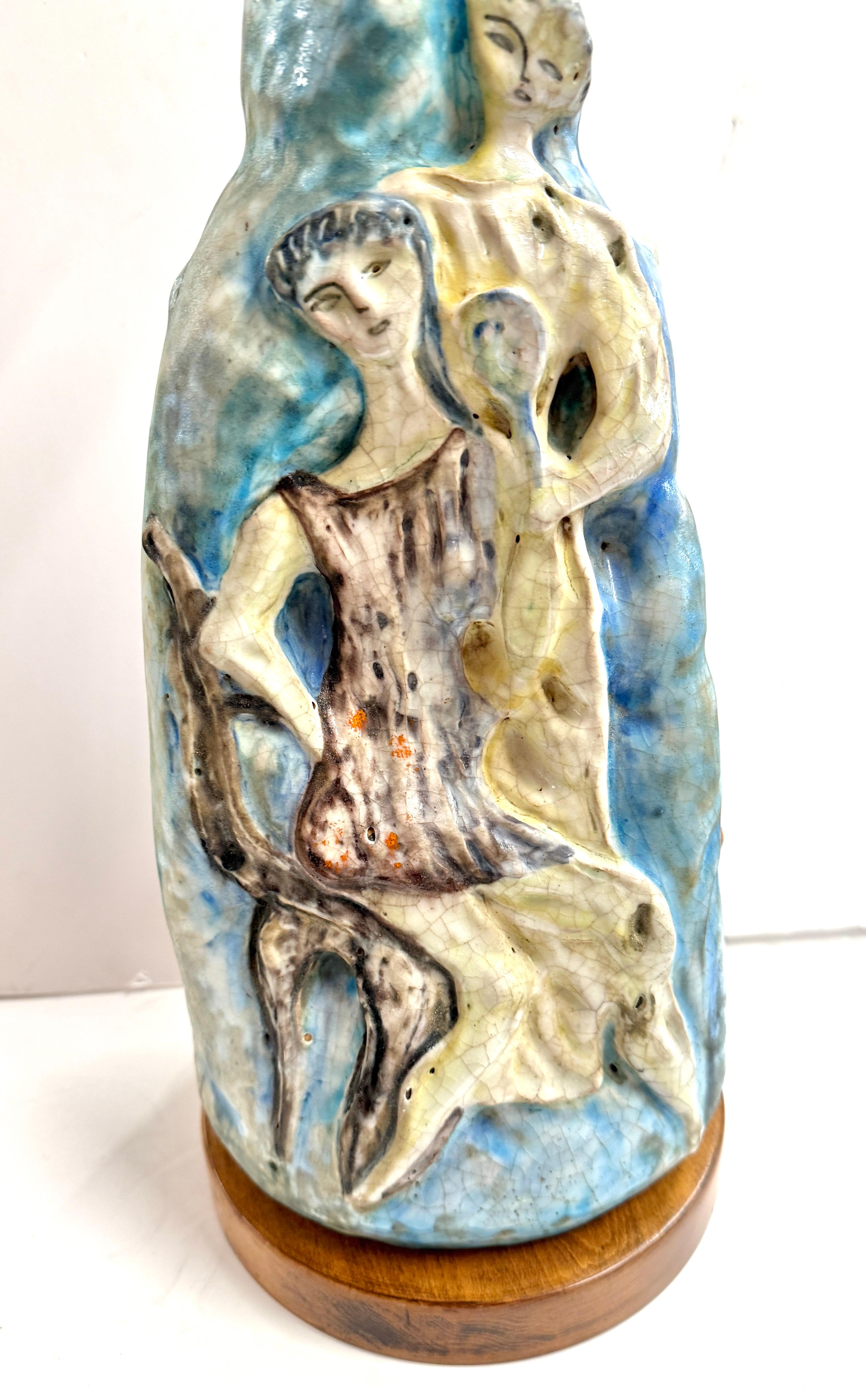 Hand-Crafted Large Figural Fantoni Pottery Lamp For Sale