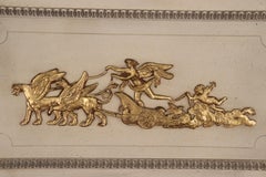 Large Figural Gilded and Antique Distressed Painted Trumeau Mirror with Sconces