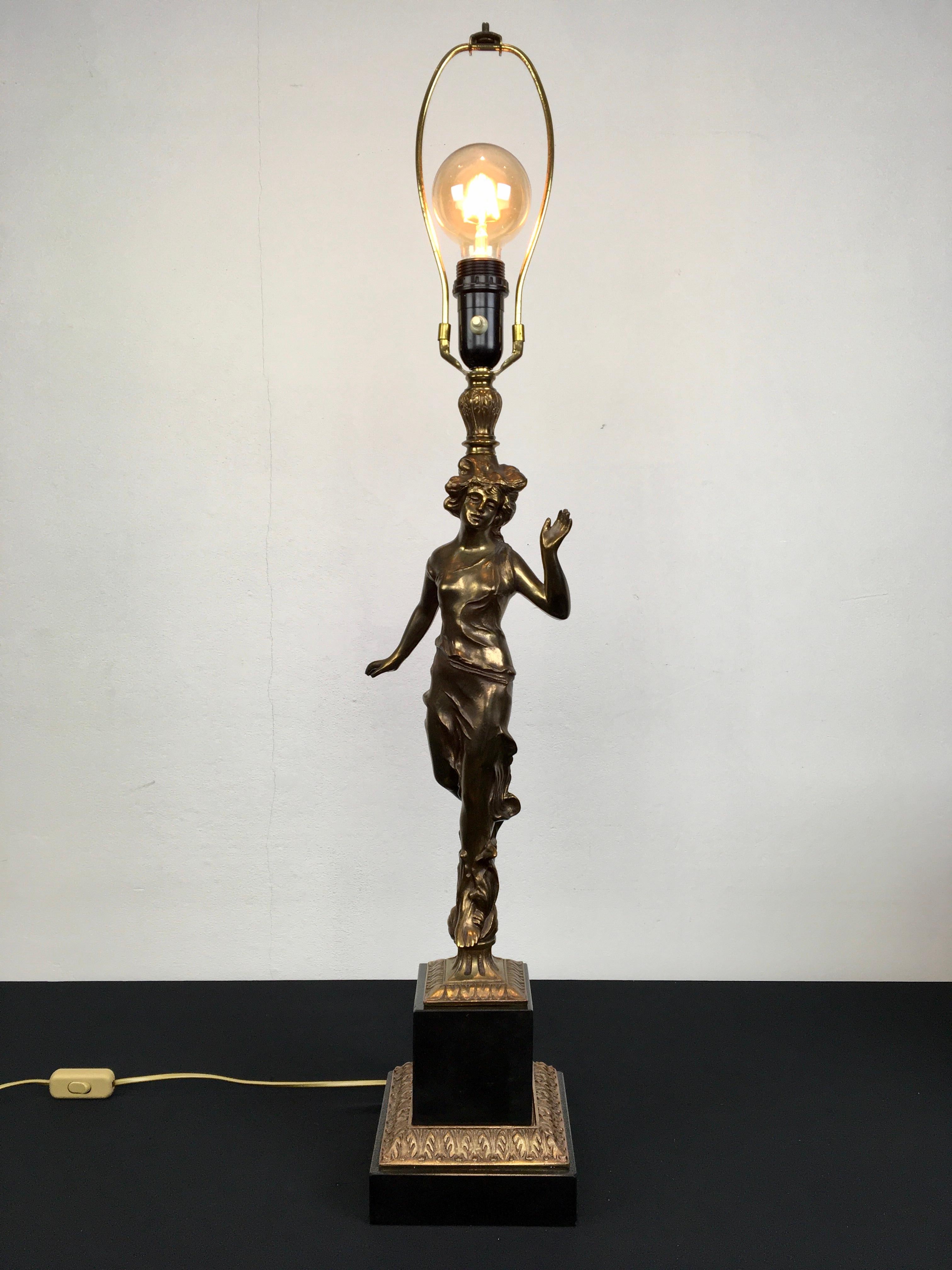 Hollywood Regency Large Figural Lady Table Lamp by Deknudt For Sale