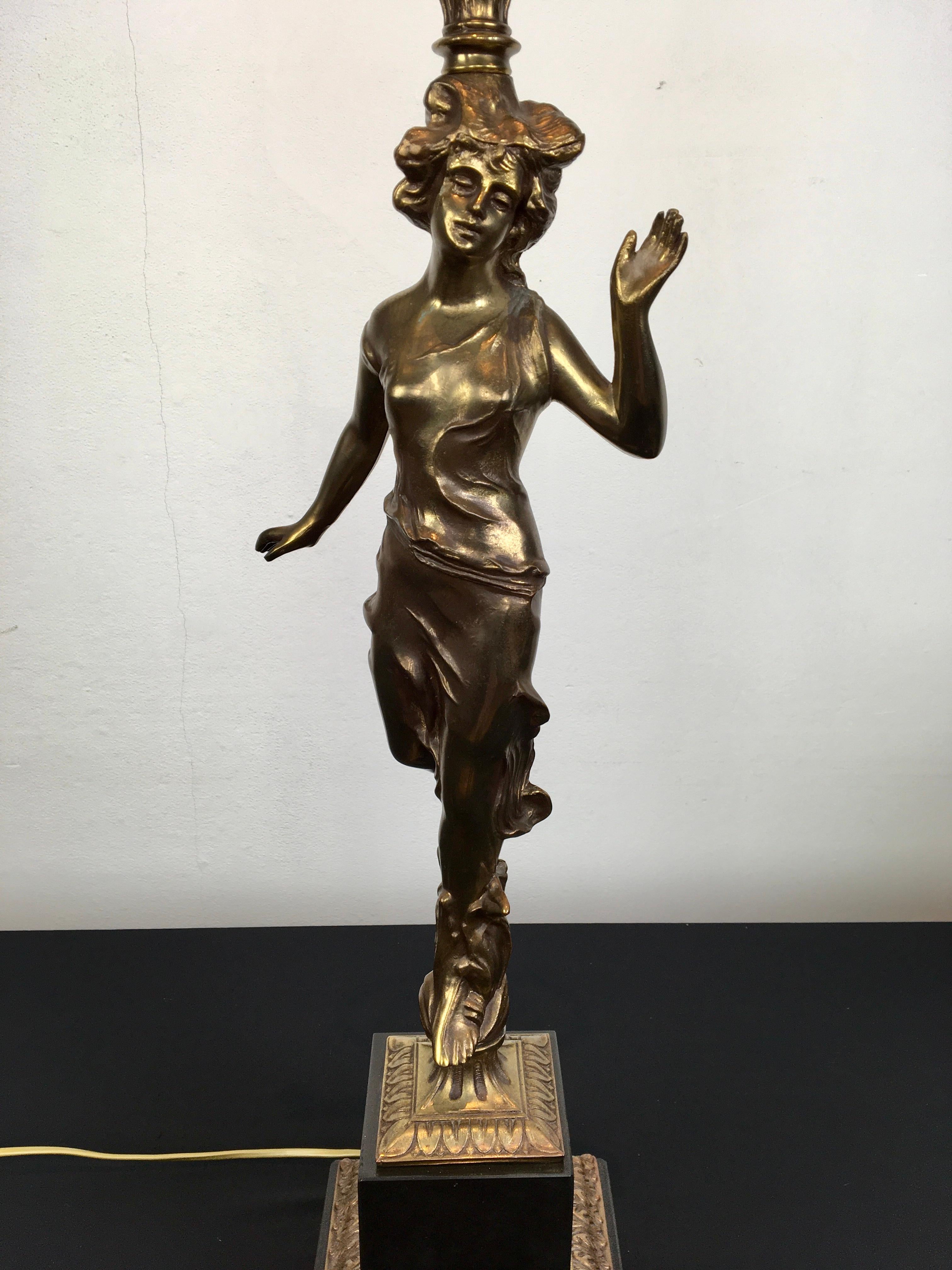 Belgian Large Figural Lady Table Lamp by Deknudt For Sale