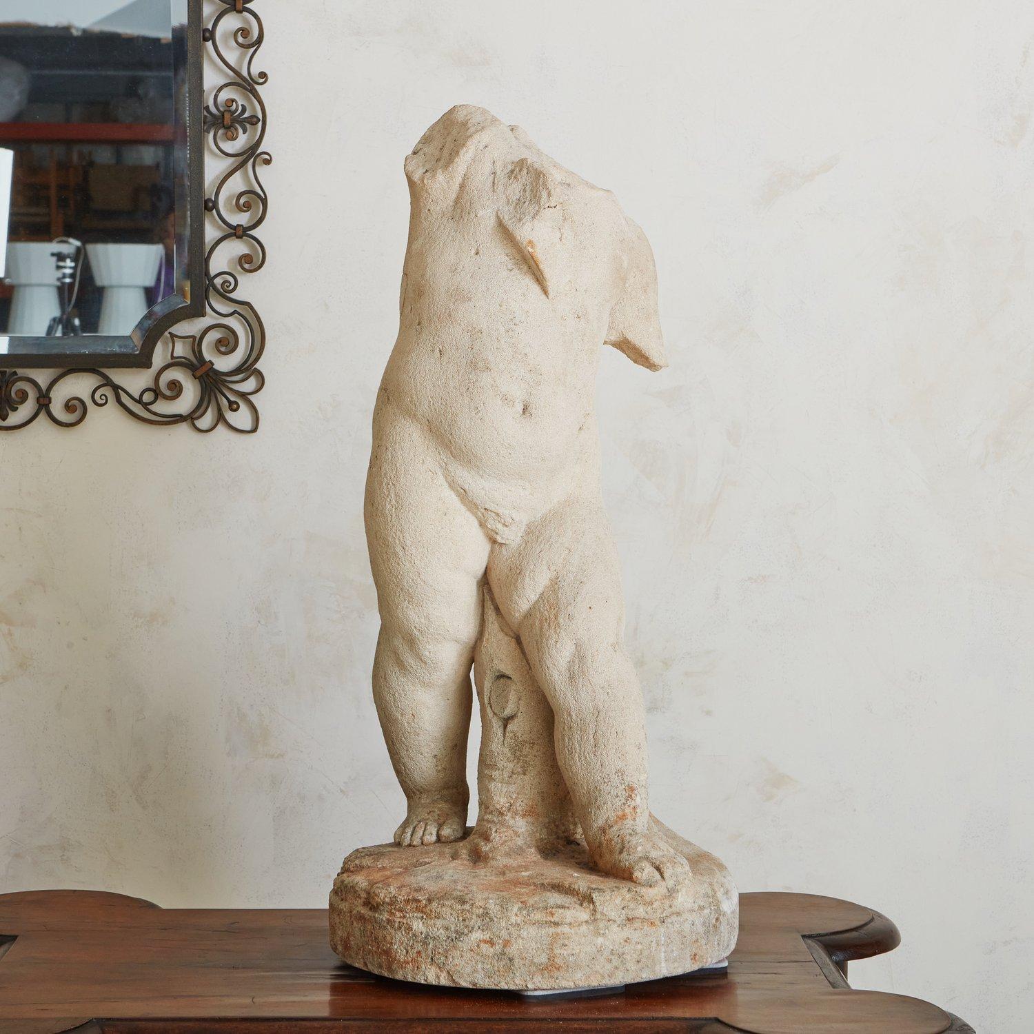 French Large Figural Limestone Sculpture, France 20th Century