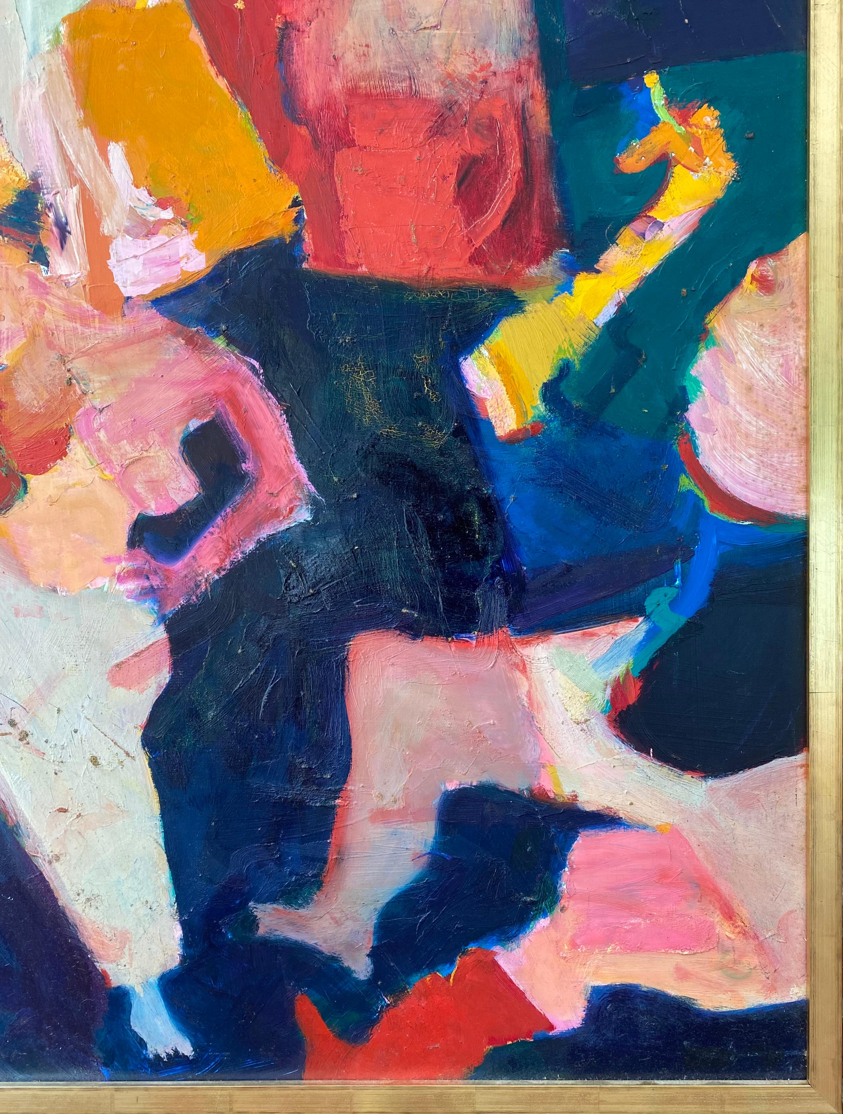 Huile sur Masonite richement peinte et très saturée de l'artiste américain de renom Martin Sumers (1922-2012). L'une des rares peintures de l'artiste représentant non seulement ses modèles, mais aussi un personnage (tenant allègrement une cigarette