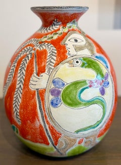 Large Figurative Glazed Ceramic Vase by Giovanni DeSimone, Italy c. Mid-20th C