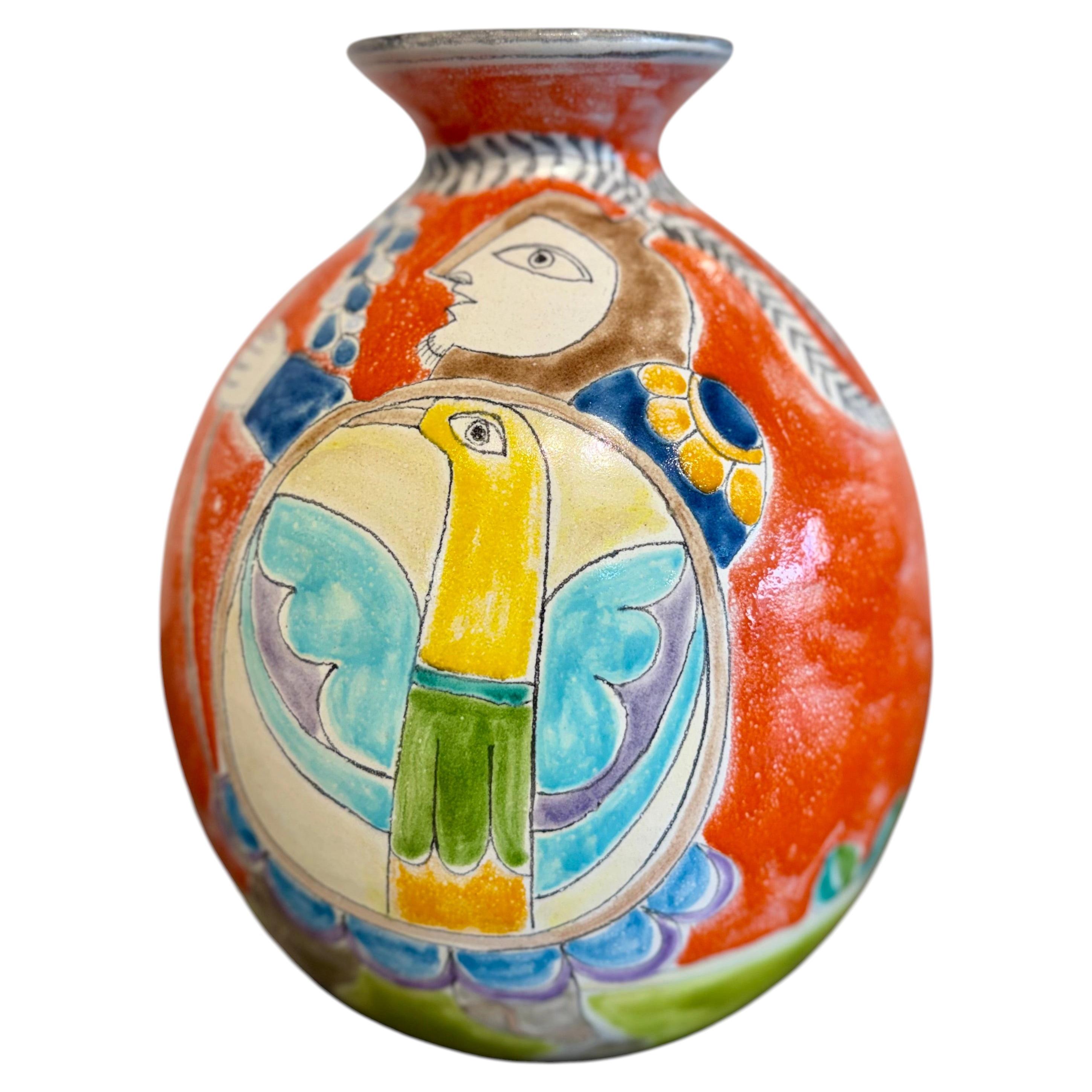 Große figurative glasierte Keramikvase von Giovanni DeSimone, Italien, um Mitte 20. C im Angebot