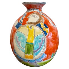 Large Figurative Glazed Ceramic Vase by Giovanni DeSimone, Italy c. Mid-20th C