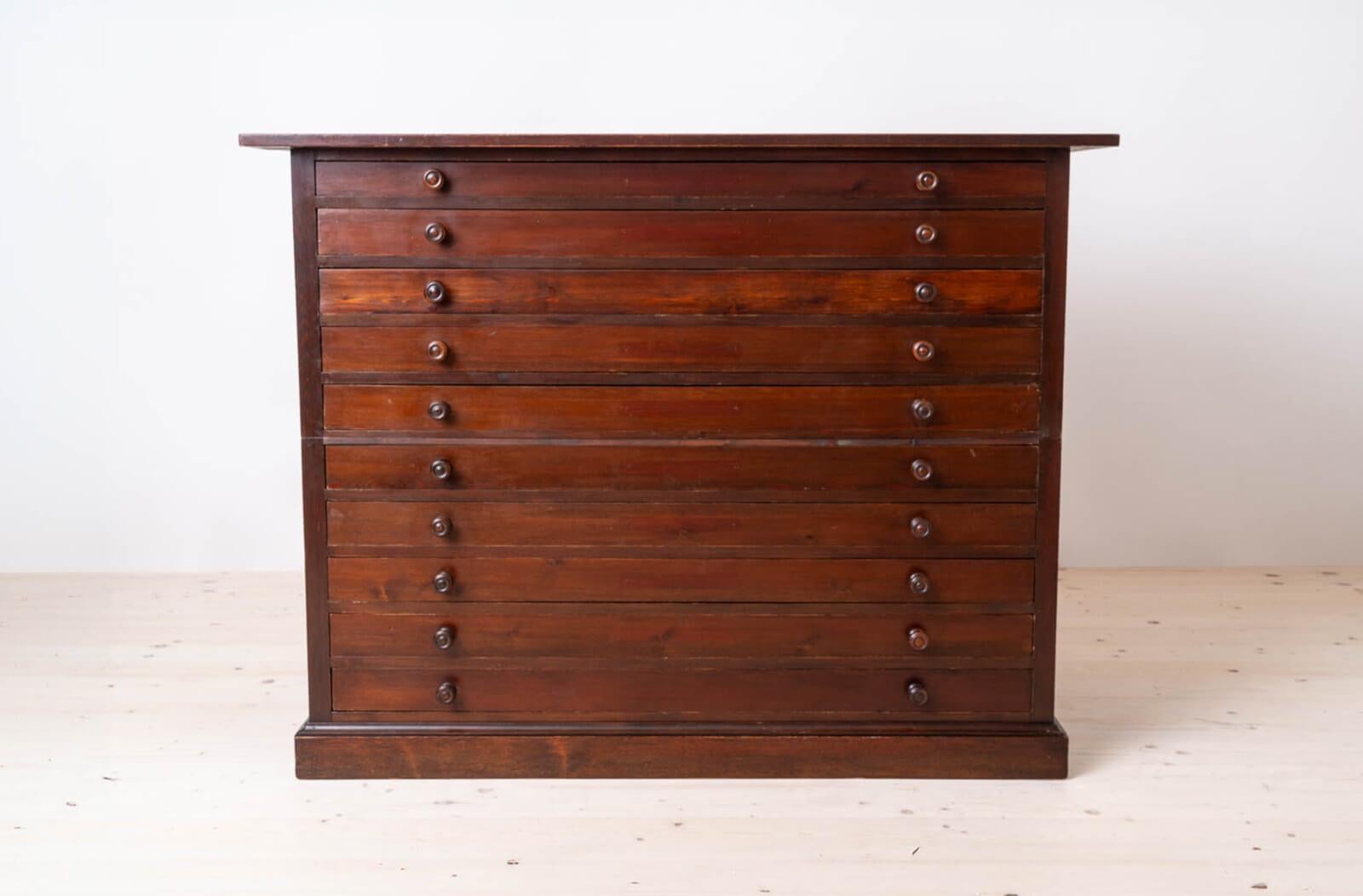 Stained Large Filing or Drawing Cabinet, Early 20th Century, 10 Drawers For Sale