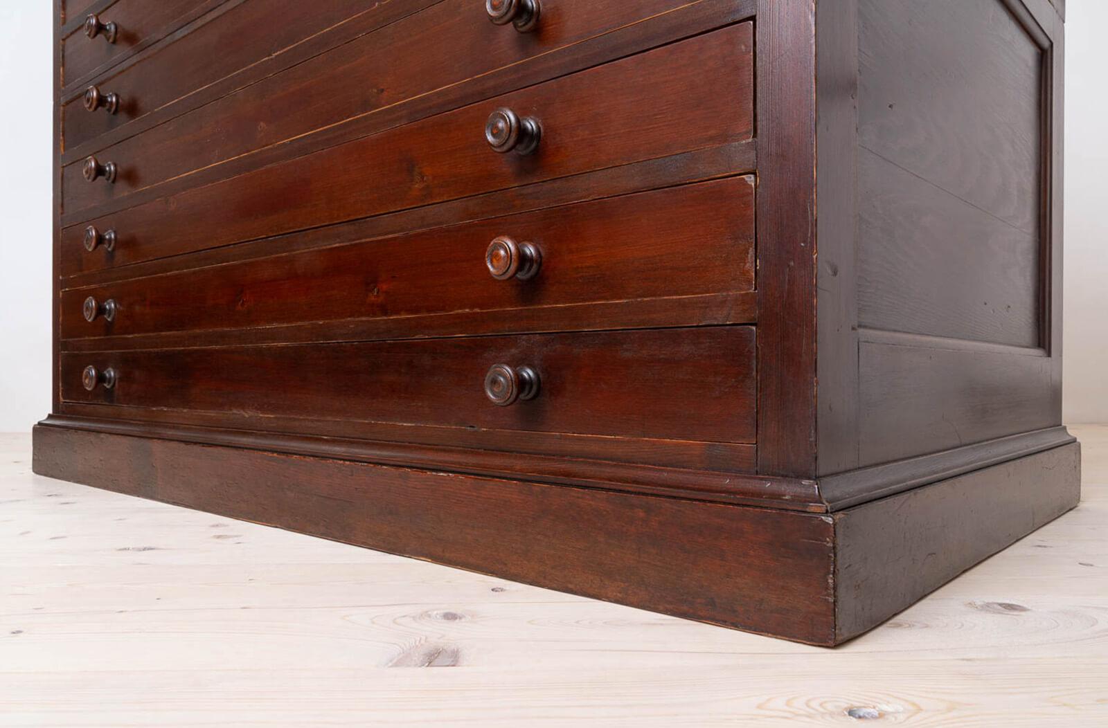 Pine Large Filing or Drawing Cabinet, Early 20th Century, 10 Drawers For Sale