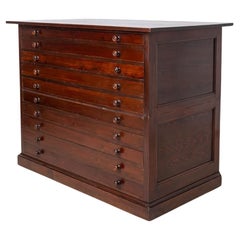 Antique Large Filing or Drawing Cabinet, Early 20th Century, 10 Drawers
