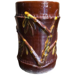 Large Filipino Pottery Umbrella Stand, Molded Bamboo, Pasig in Rizal, circa 1900