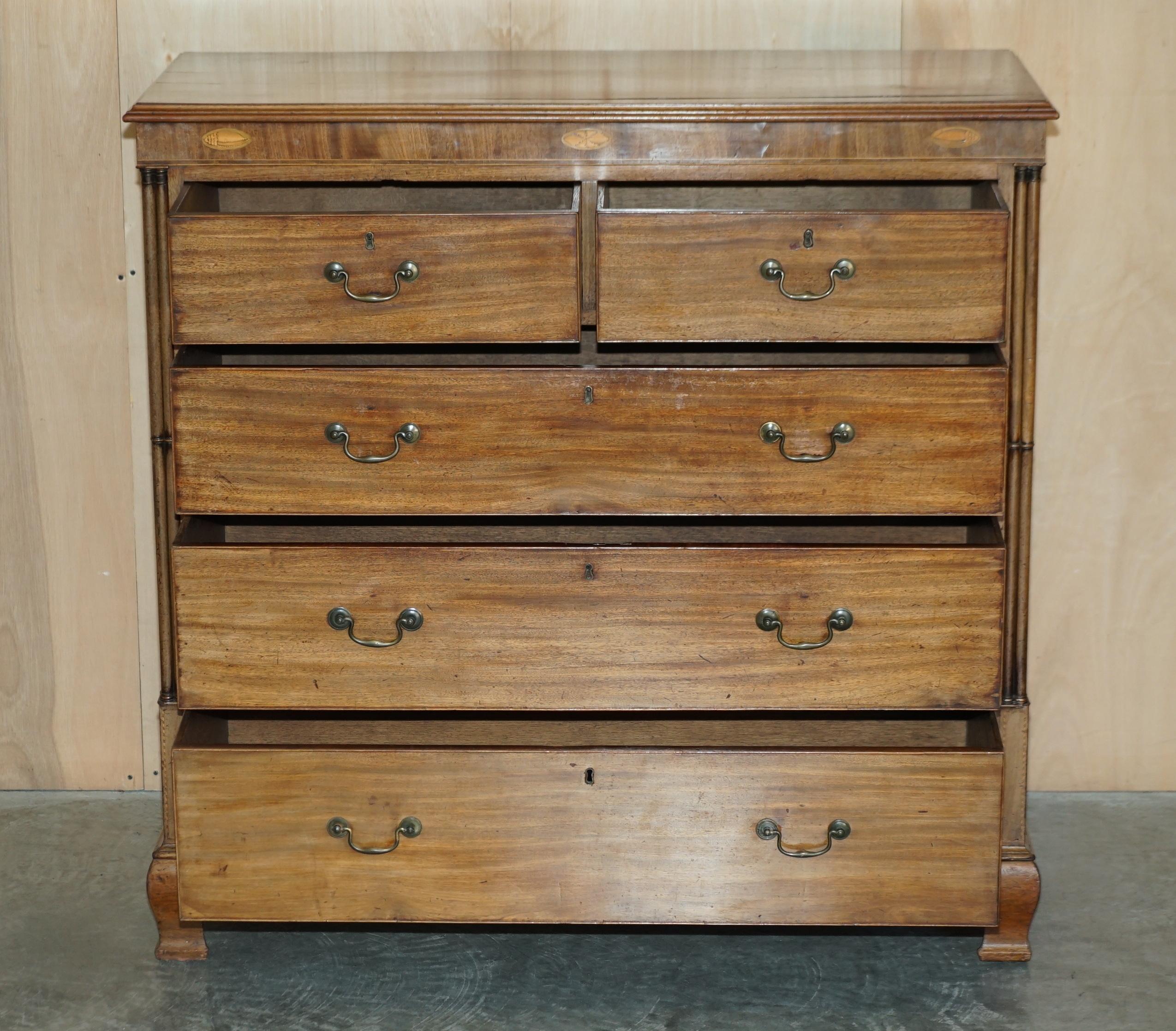 LARGE FiNE ANTIQUE THOMAS CHIPPENDALE SHERATON REVIVAL HARDWOOD CHEST OF DRAWERS For Sale 12