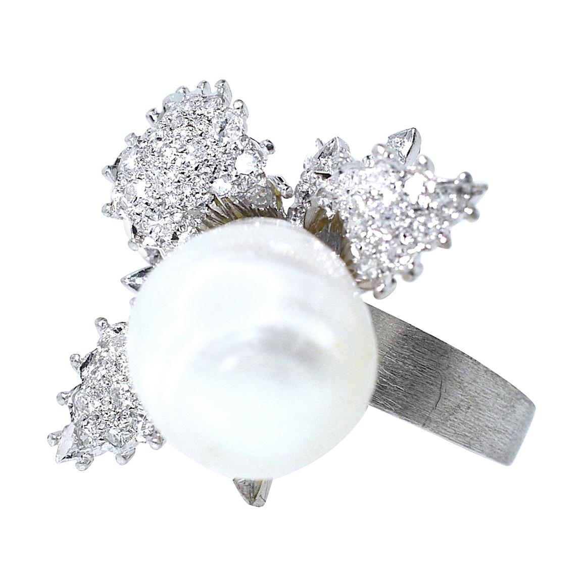 Large Fine Baroque Pearl and Diamond Ring, circa 1960