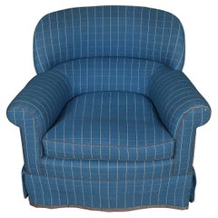 Large Fine Club Chair with Swivel in Blue Fabric
