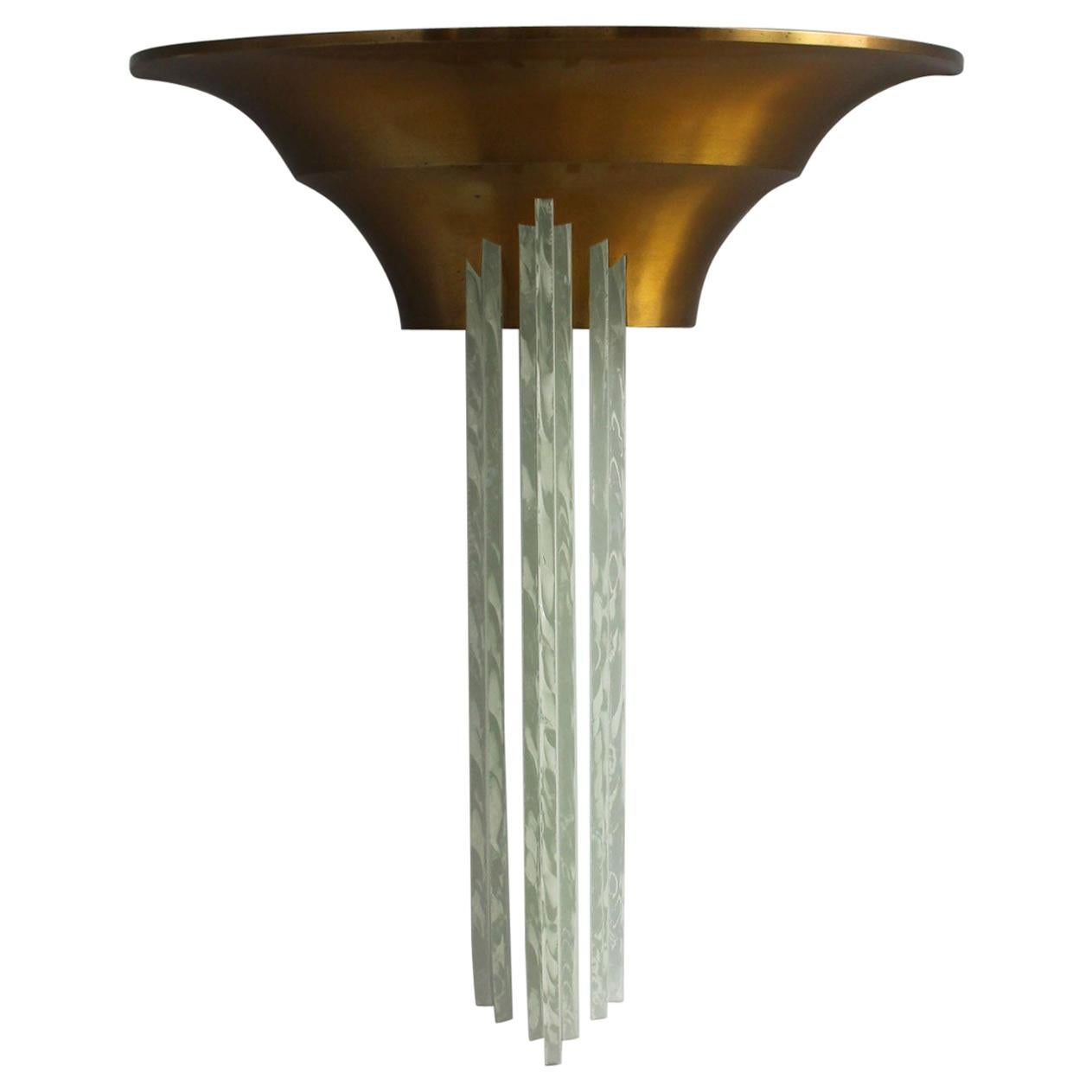 Large Fine French Art Deco Bronze Sconce with Cascading Glass Slabs by Perzel