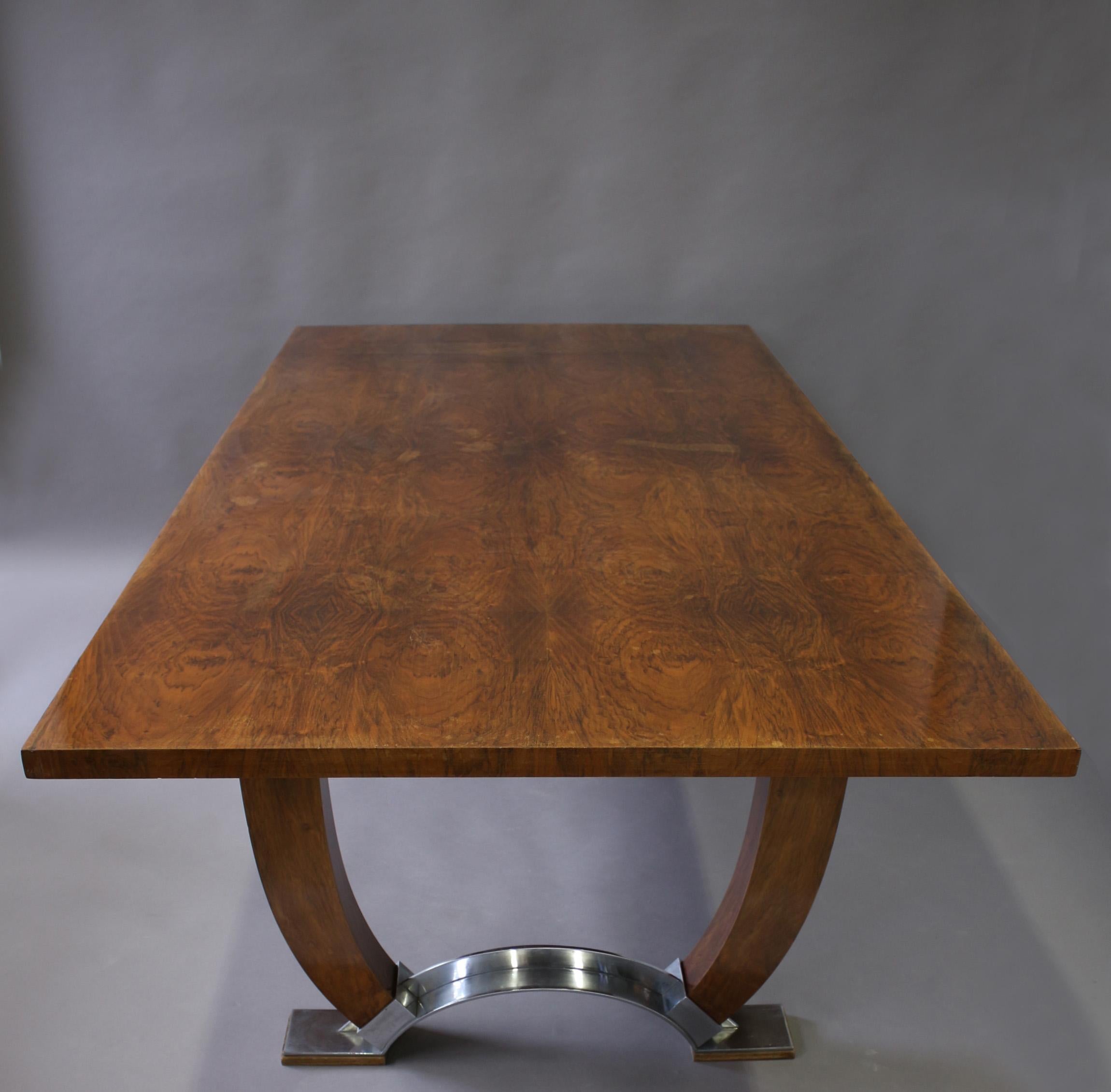 Large Fine French Art Deco Extendable Walnut Dining Table by Leleu - Documented (Chrom)