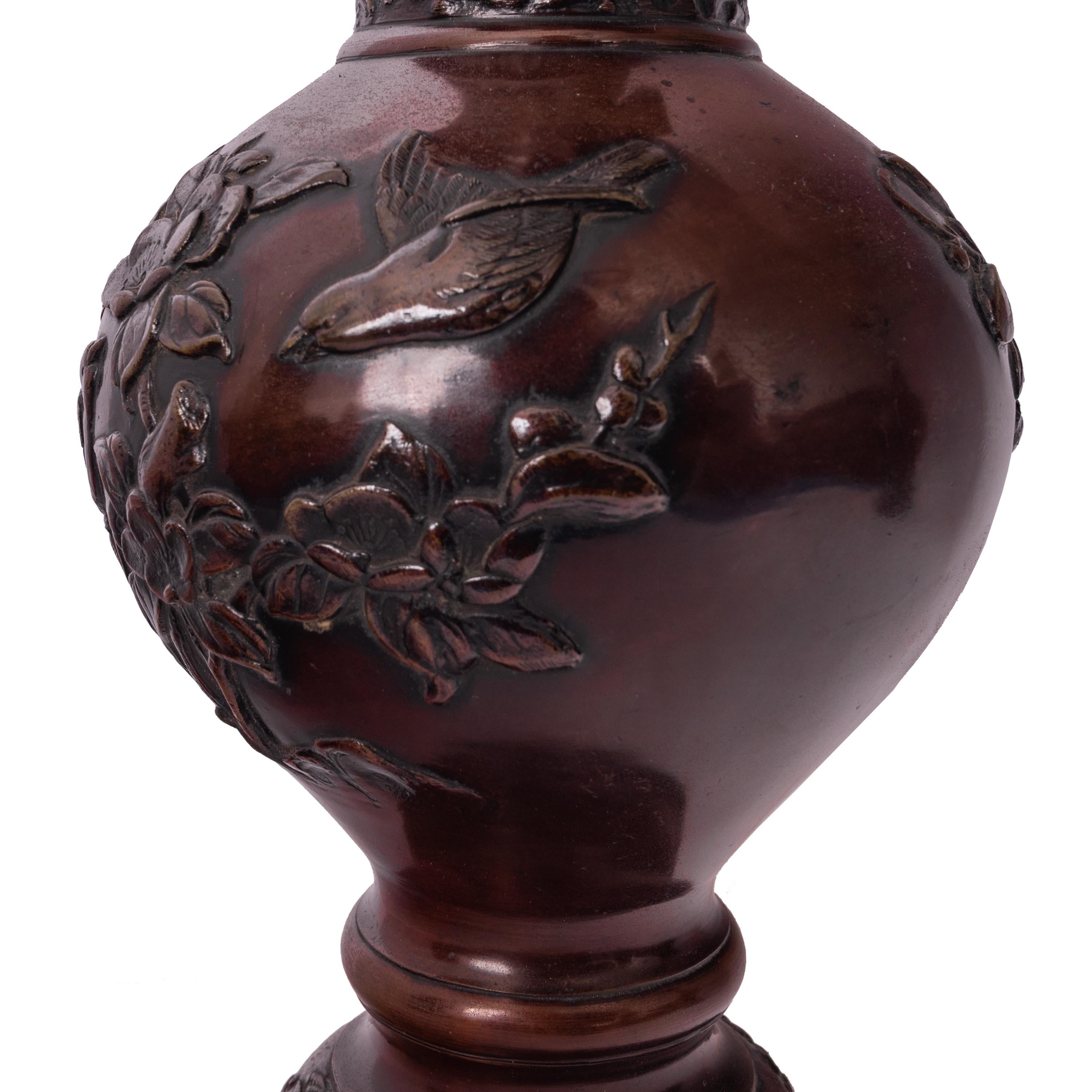 Large & Fine Pair of Antique Japanese Meiji Period Patinated Bronze Vases, 1890 5