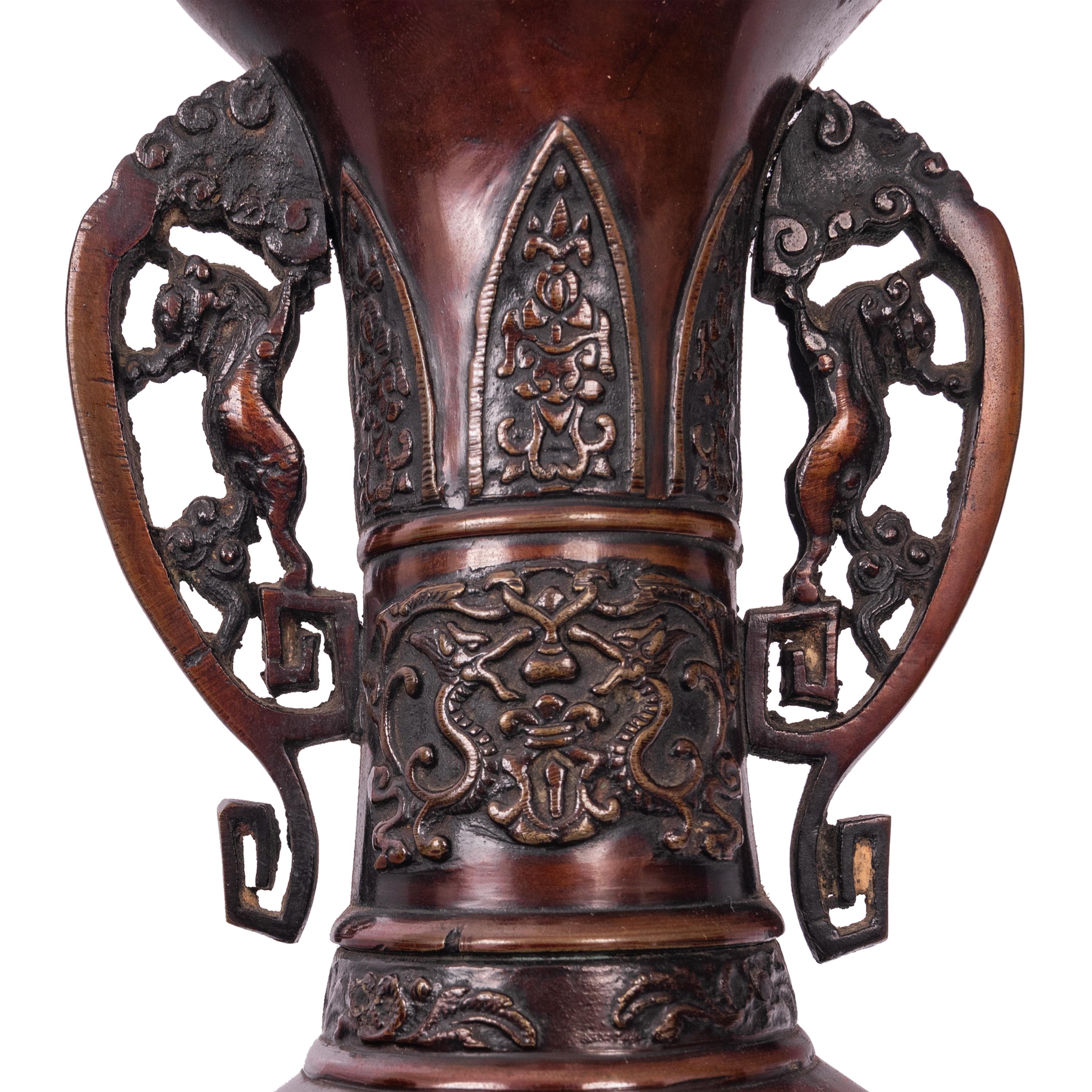 Large & Fine Pair of Antique Japanese Meiji Period Patinated Bronze Vases, 1890 4