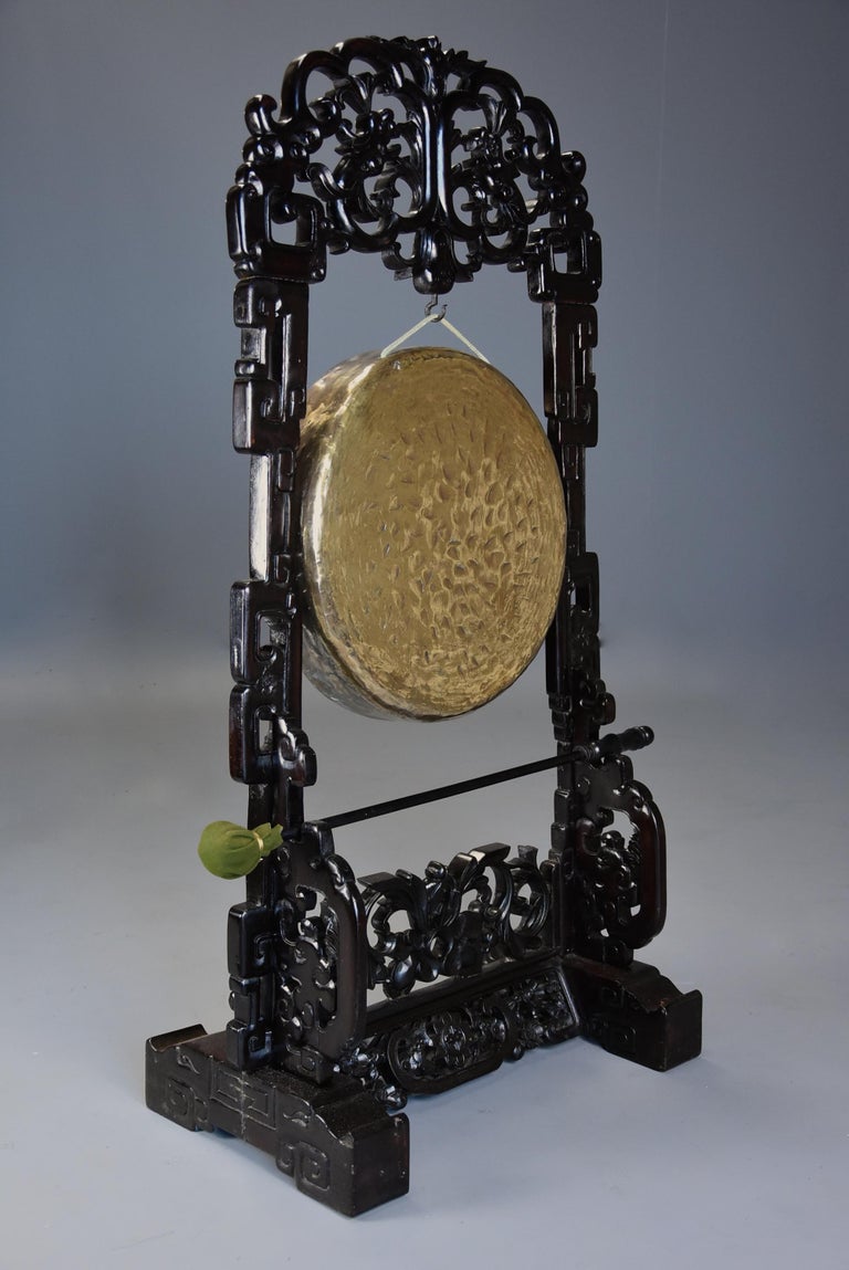 Large Fine Quality Late 19th Century Chinese Hardwood Dinner Gong with Striker For Sale at 1stDibs