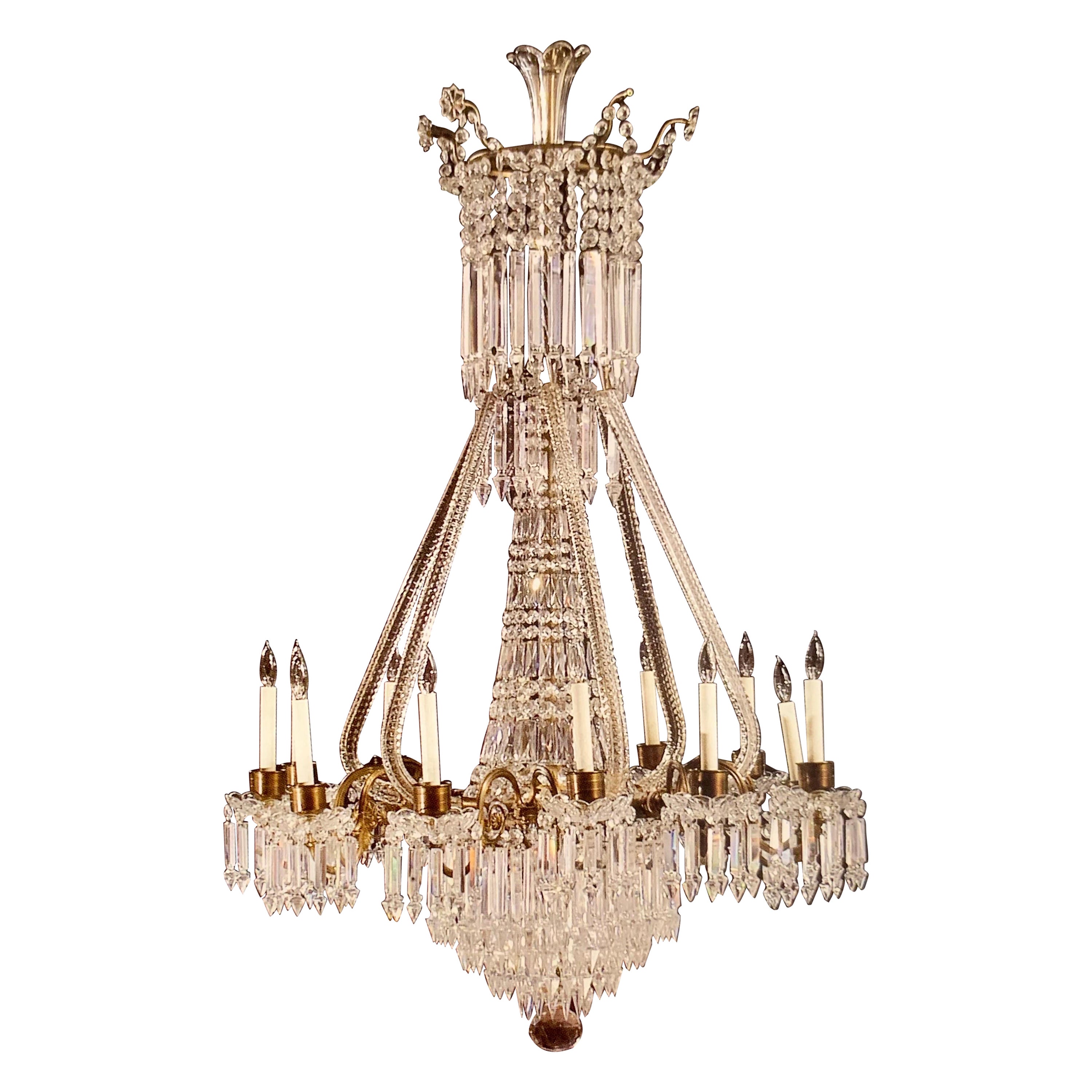 Large Fine Victorian Bronze Cut 
Molded Glass 12 Light Chandelier c. 1840-1880