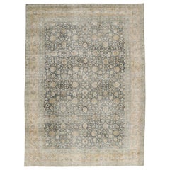 Large Fine Vintage Anatolian Soft Teal Shabby Chic All-Over Design Rug