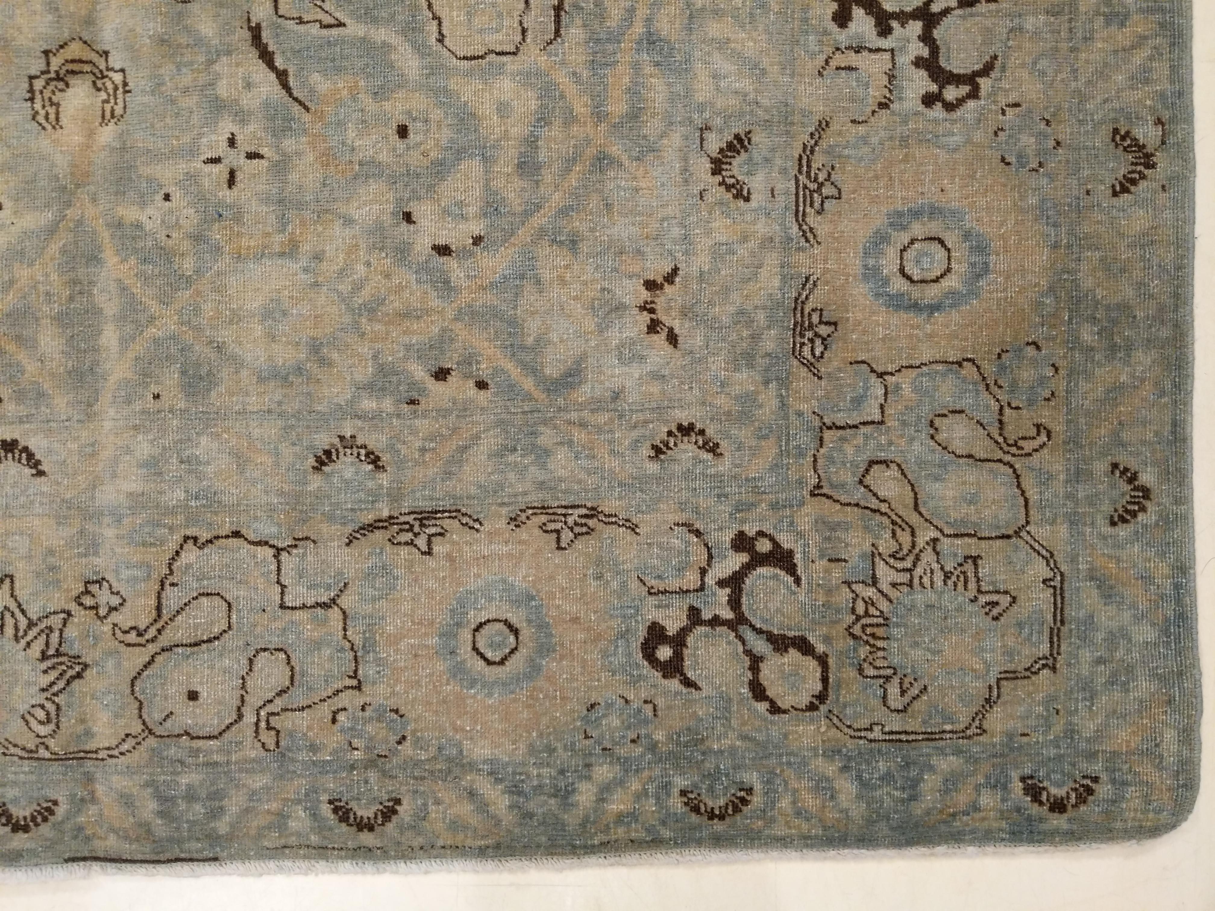 Mid-20th Century Large Fine Vintage Turkish Soft Teal Shabby Chic All-Over Design Rug