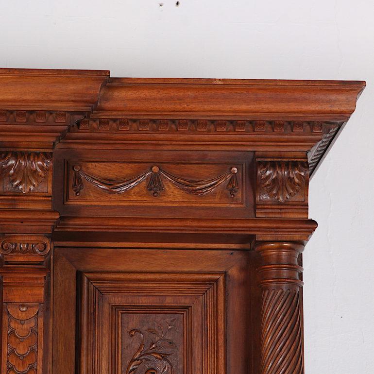 Large finely carved walnut renaissance revival cabinet. In exceptional original condition, circa 1880.