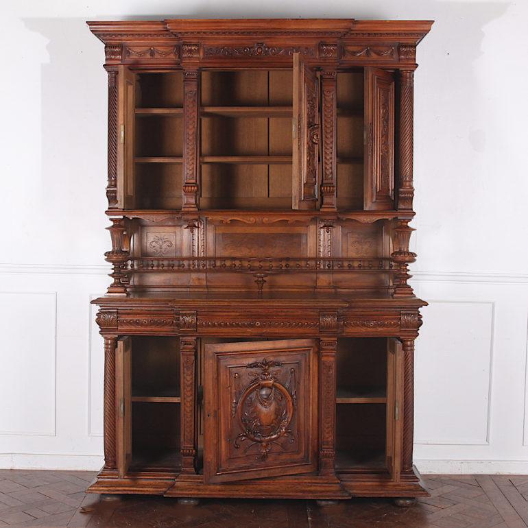 French Large Finely Carved Walnut Renaissance Revival Cabinet, 1880