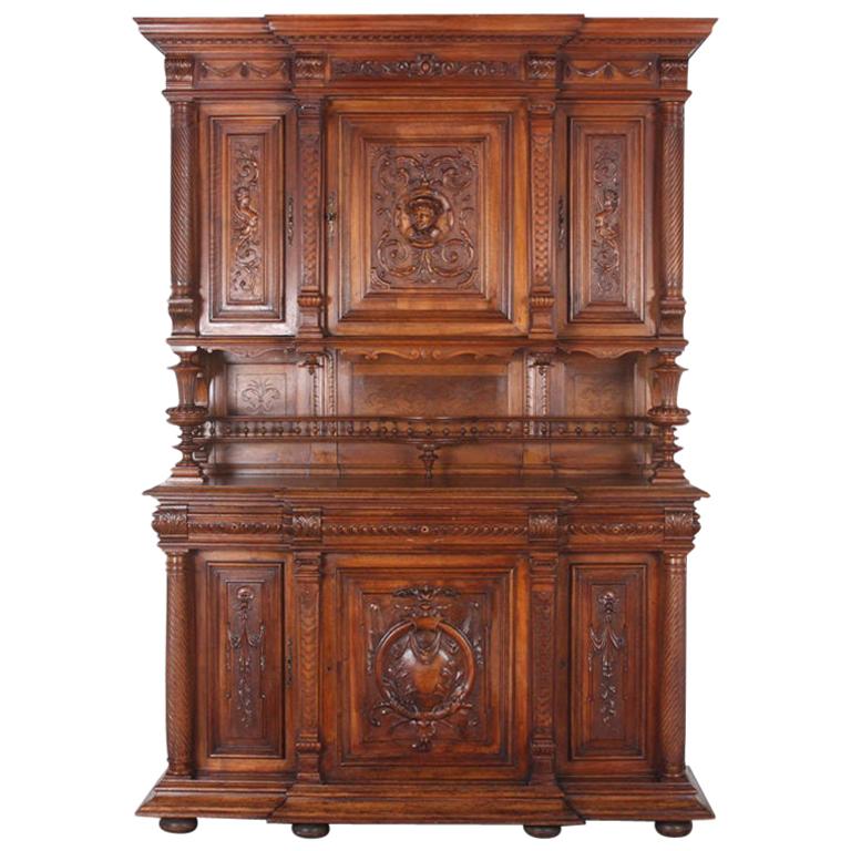 Large Finely Carved Walnut Renaissance Revival Cabinet, 1880