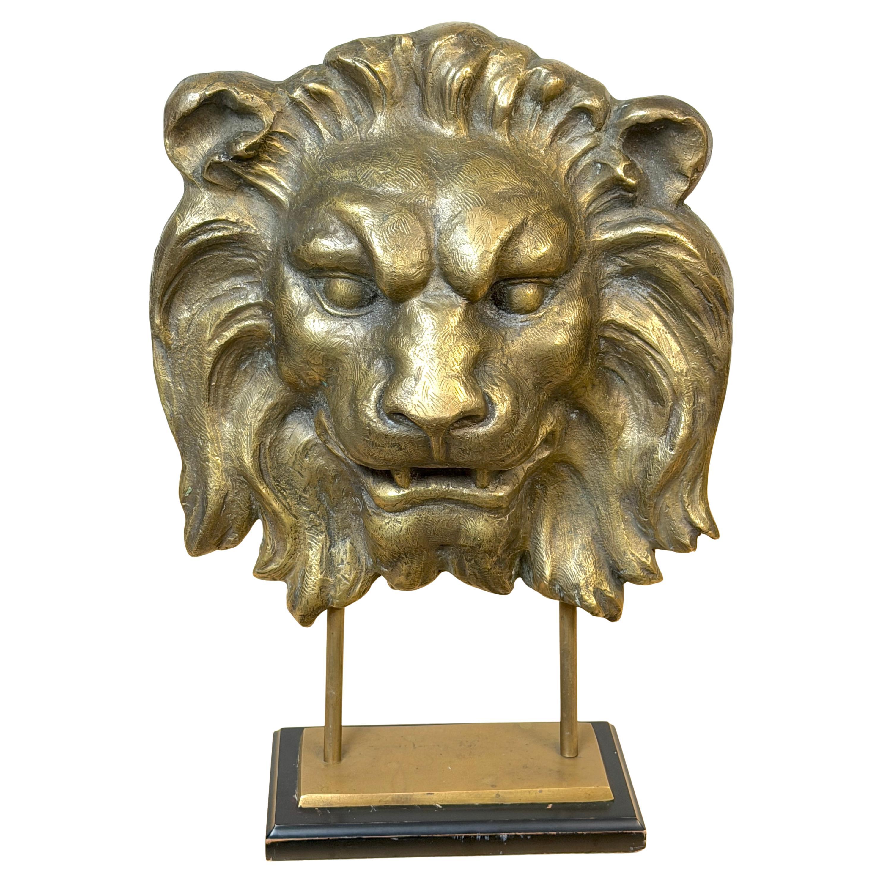 Large Finely Cast Bronze Lion Mask, Museum Mounted 20th Century