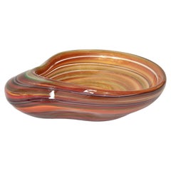 Large Finest Blown Murano Art Glass Swirl Gold Dust Flecks Bowl, Catchall, Italy