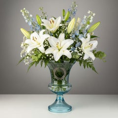 Large Fine Quality Turmaline Blue Cut Crystal Vase Laurel Wreath Motif