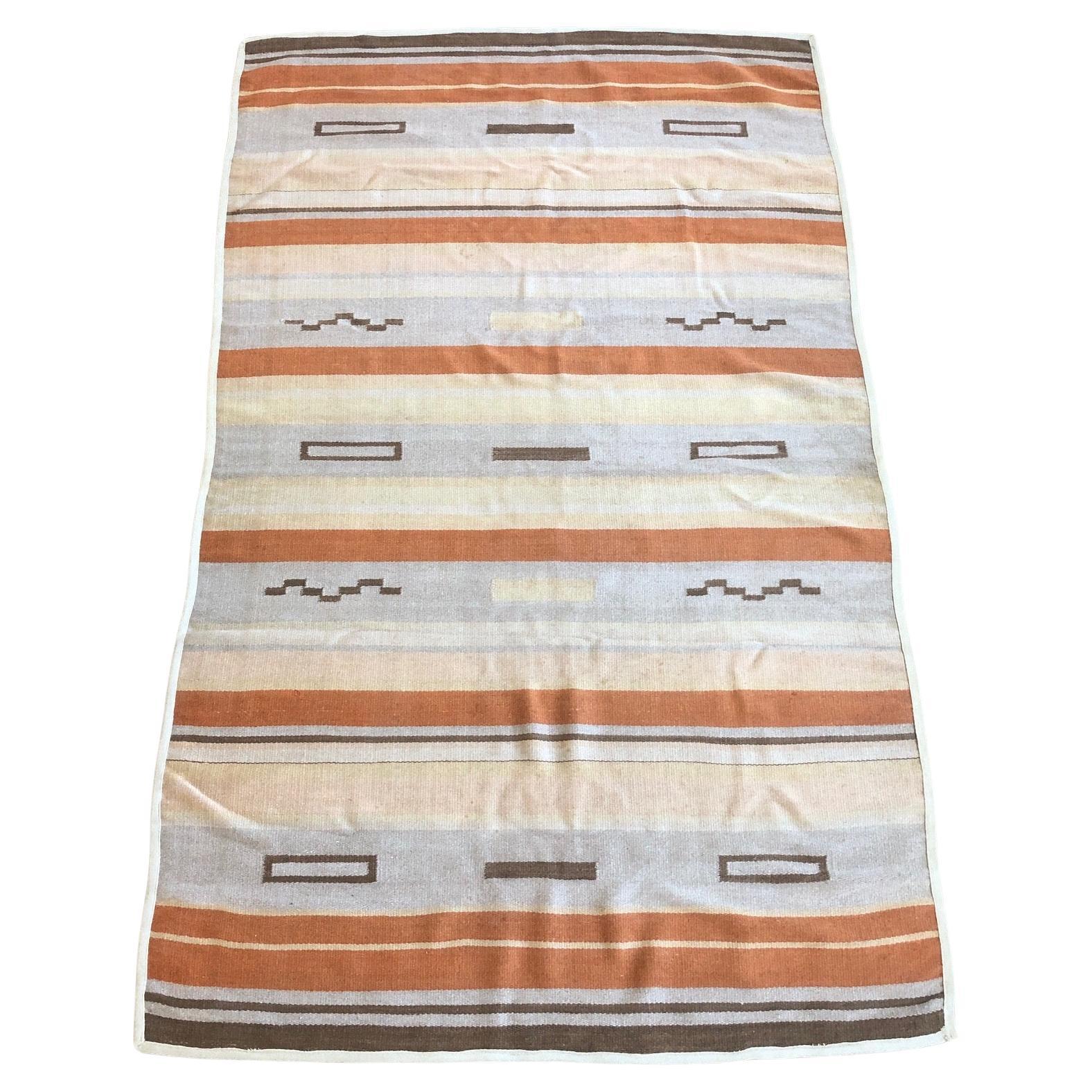 Large Finnish Flat Wave Rug, Circa 1930s For Sale