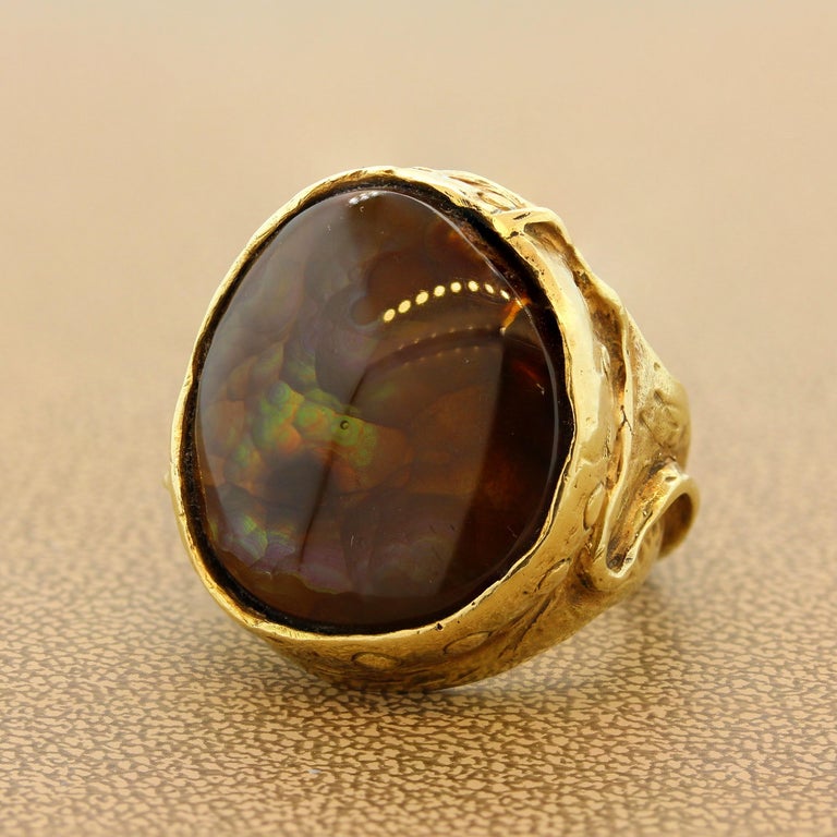 Large Fire Agate Gold Ring at 1stDibs | fire agate rings