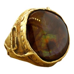 Large Fire Agate Gold Ring