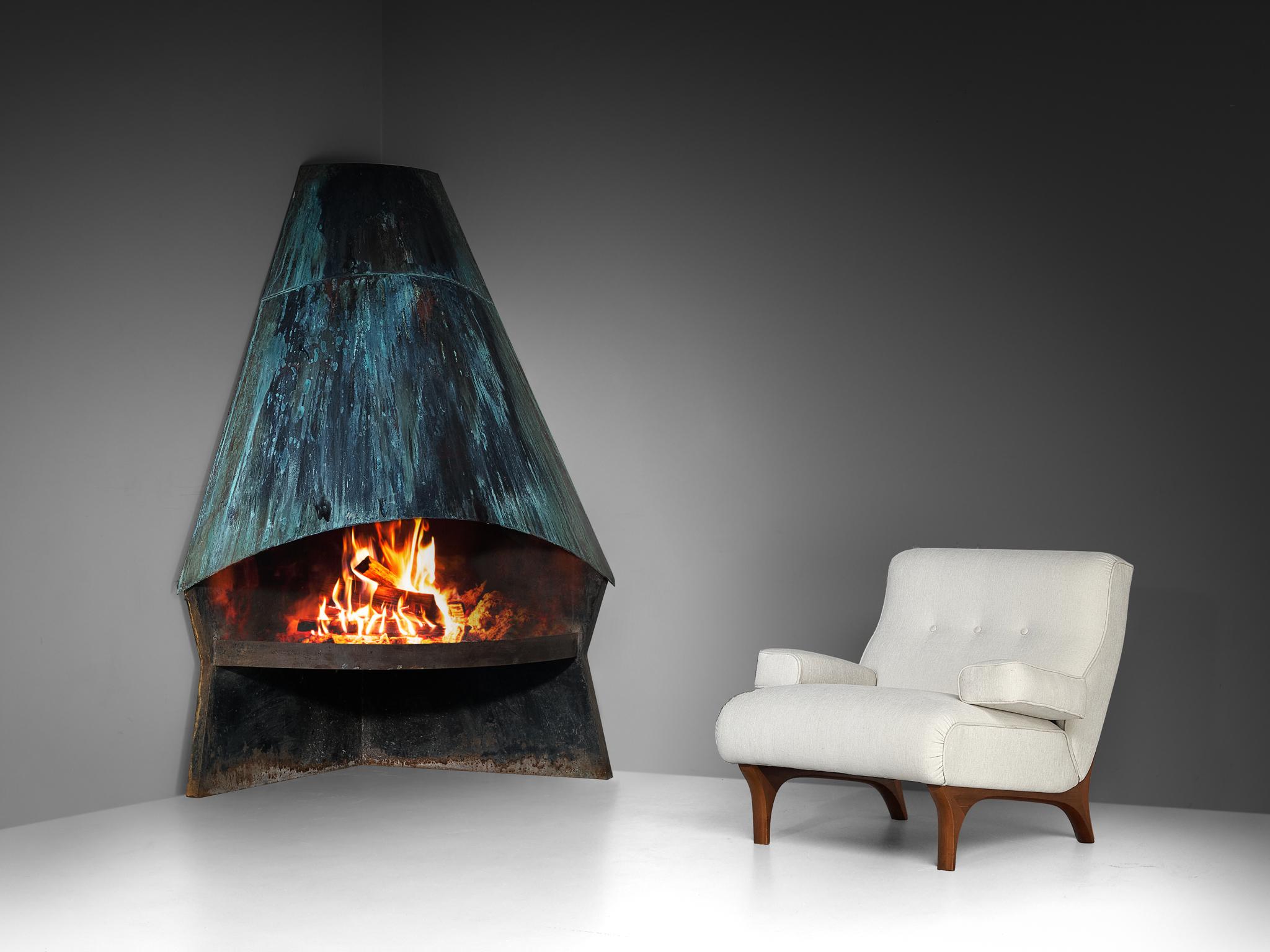 Large Fire Place in Patinated Sheet Steel 203 cm/80 inch Tall  For Sale 1