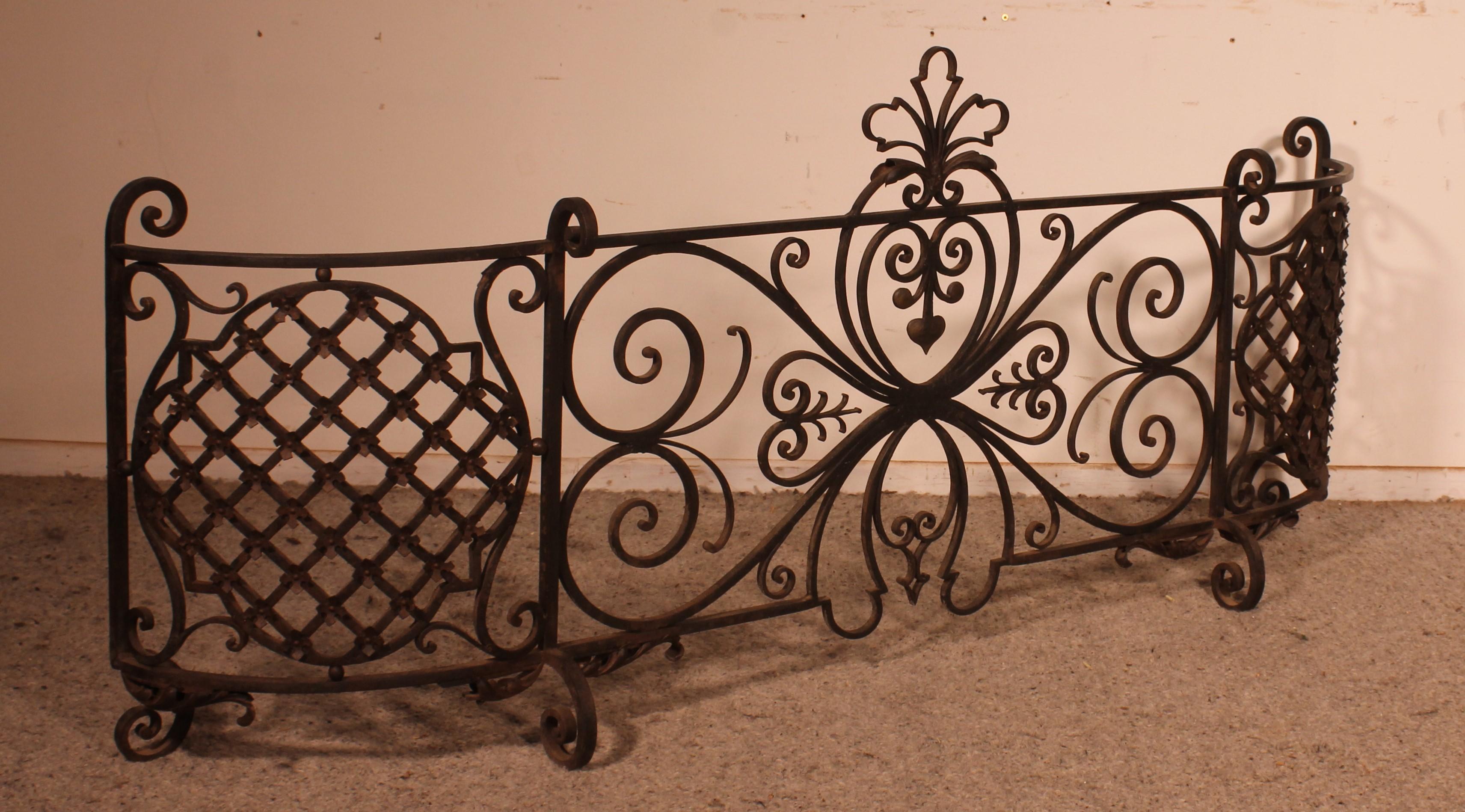 Large Fire Place Screen Or Firewall In Wrought Iron-19th Century For Sale 7