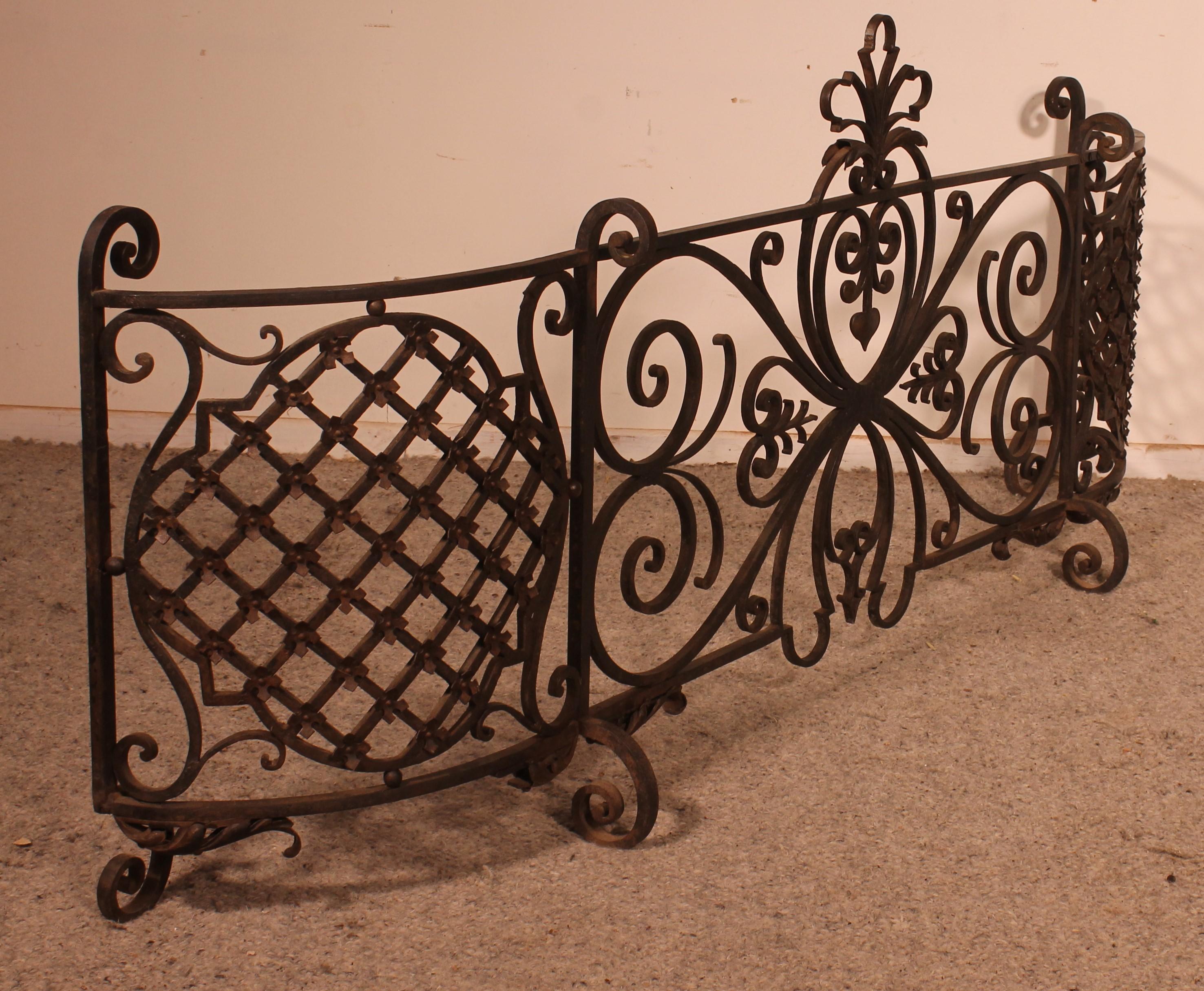 Large Fire Place Screen Or Firewall In Wrought Iron-19th Century For Sale 8