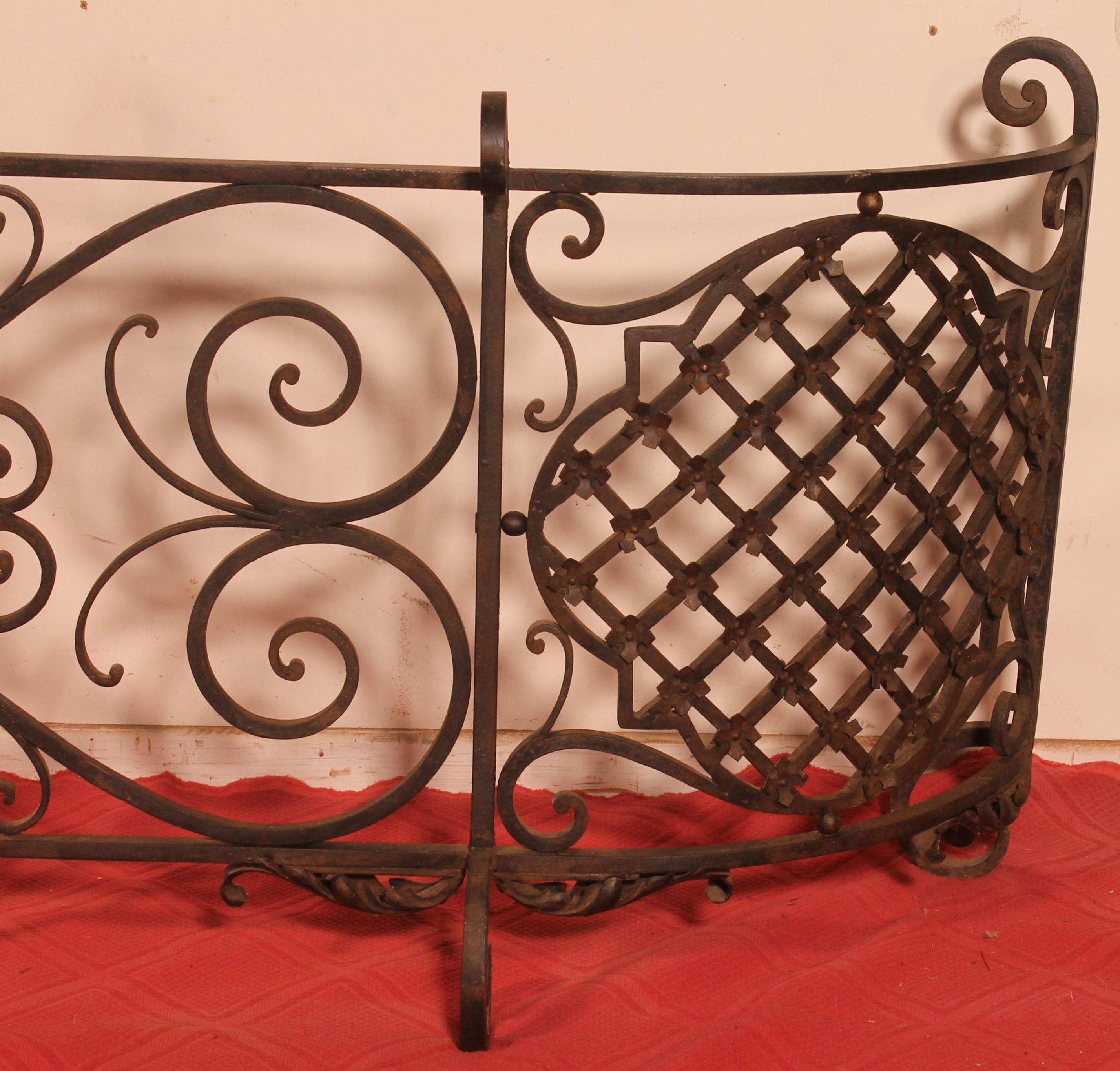 Louis XV Large Fire Place Screen Or Firewall In Wrought Iron-19th Century For Sale