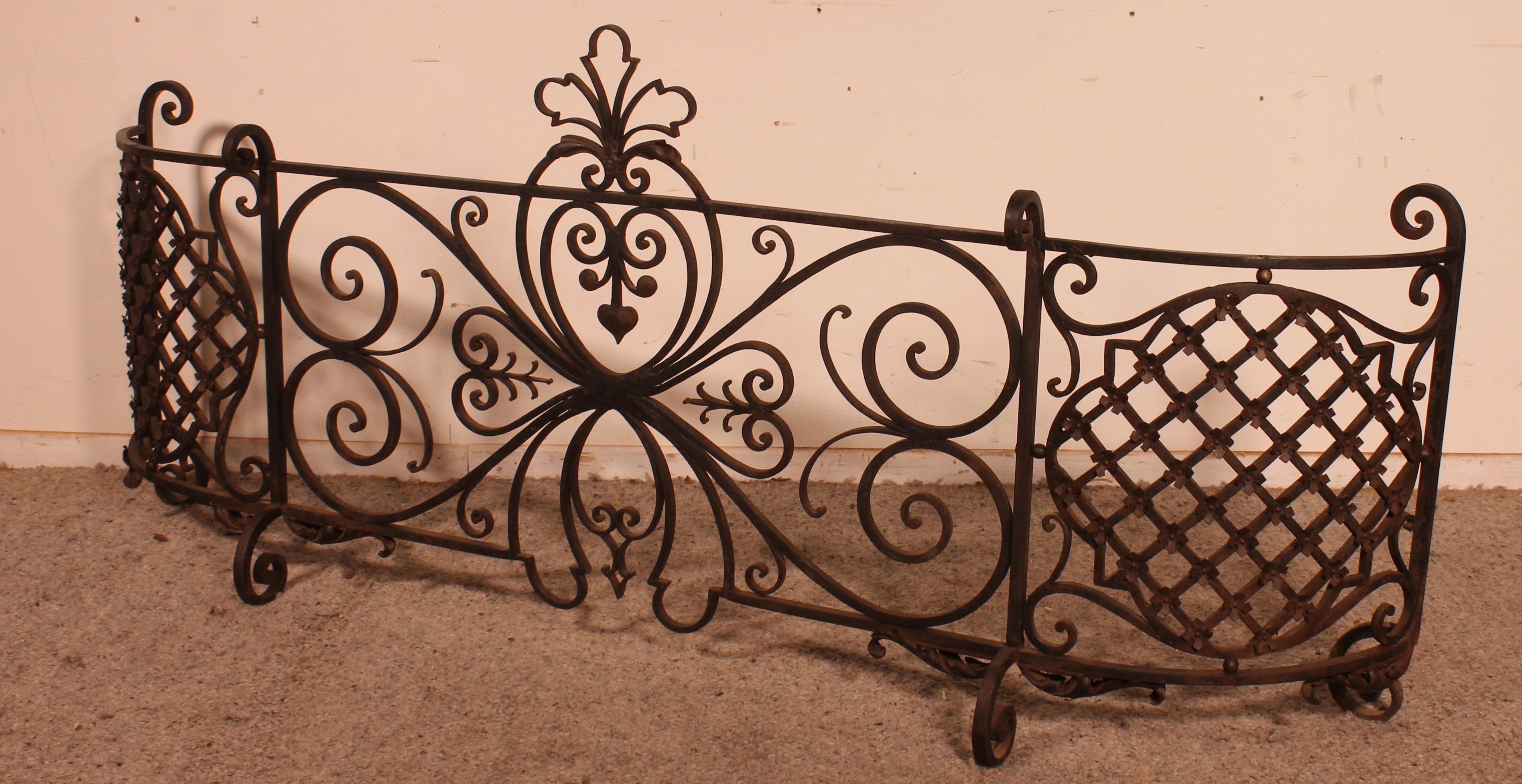 Large Fire Place Screen Or Firewall In Wrought Iron-19th Century For Sale 1