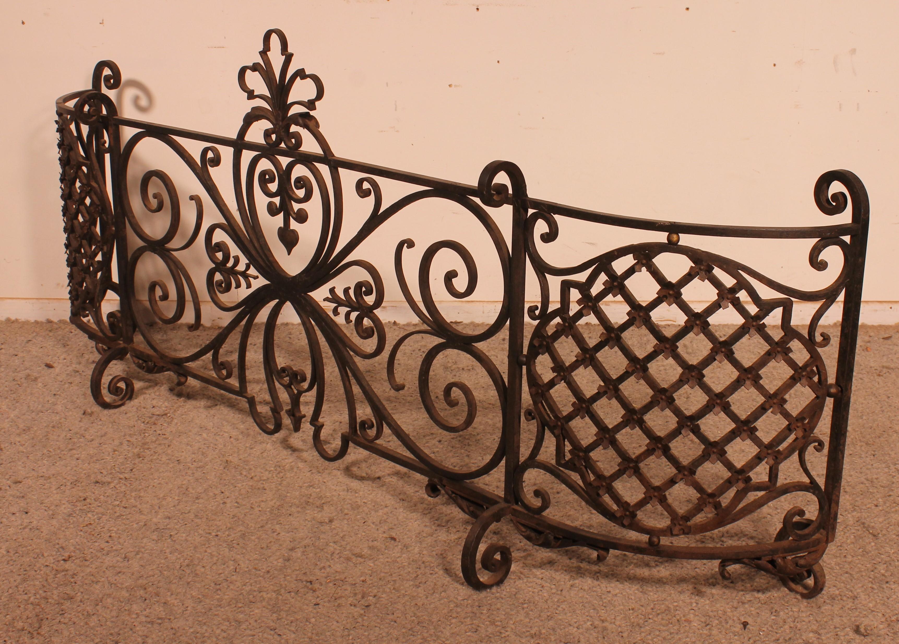 Large Fire Place Screen Or Firewall In Wrought Iron-19th Century For Sale 2